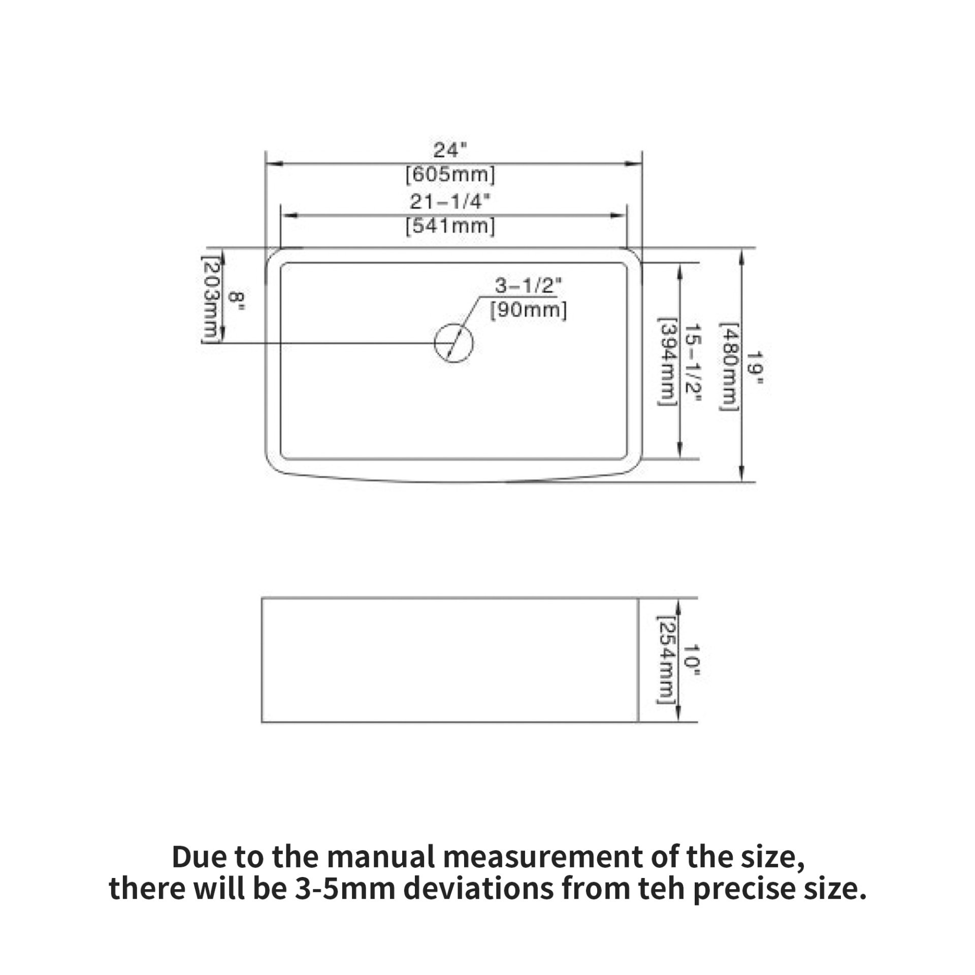 Sink 24" Apron Front Single Bowl With Arch Edge For Kitchen - White - Image 3