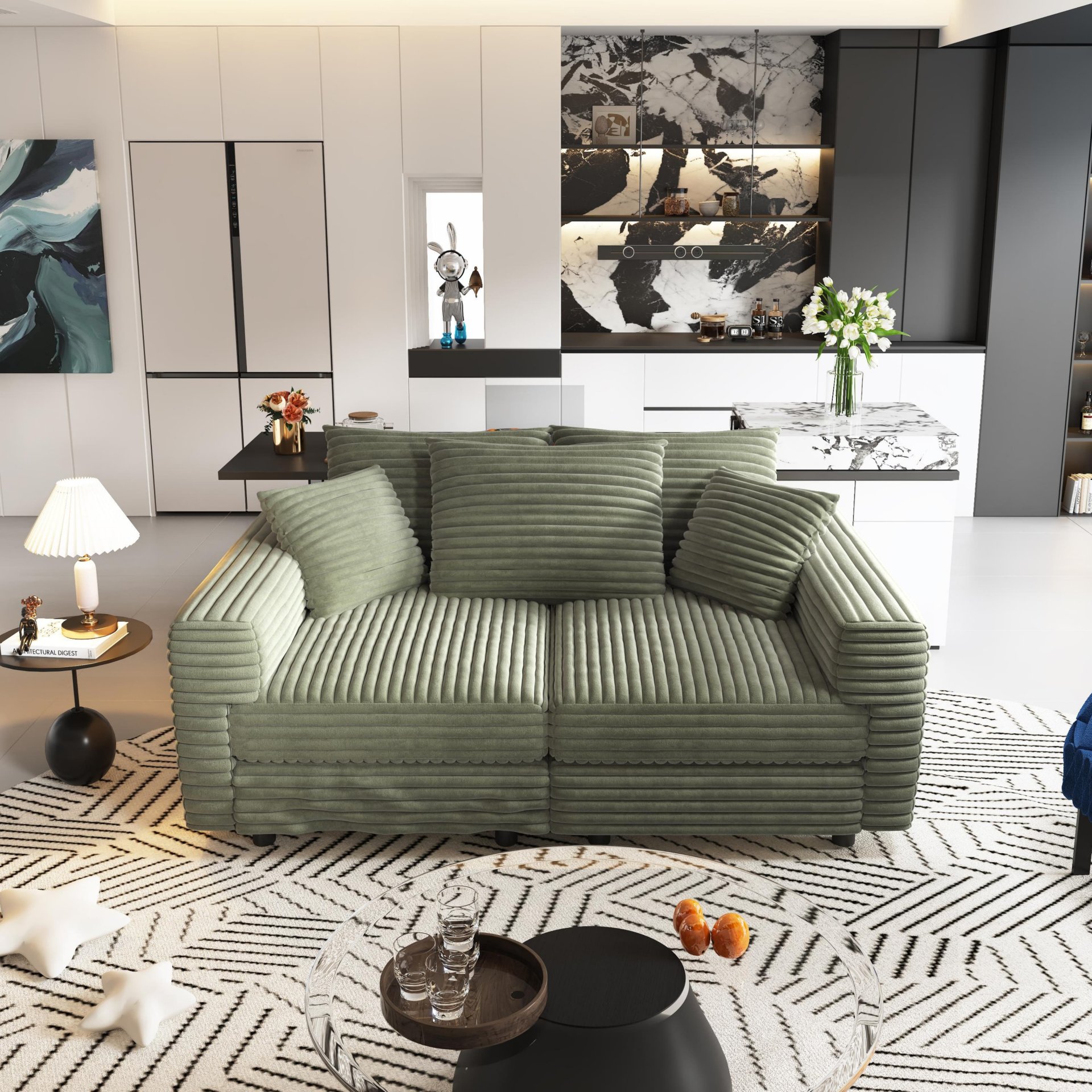 3 Seat Sofa, Convertible Deep Seat Sofa Lounge Chair For Living Room - Green - Image 11