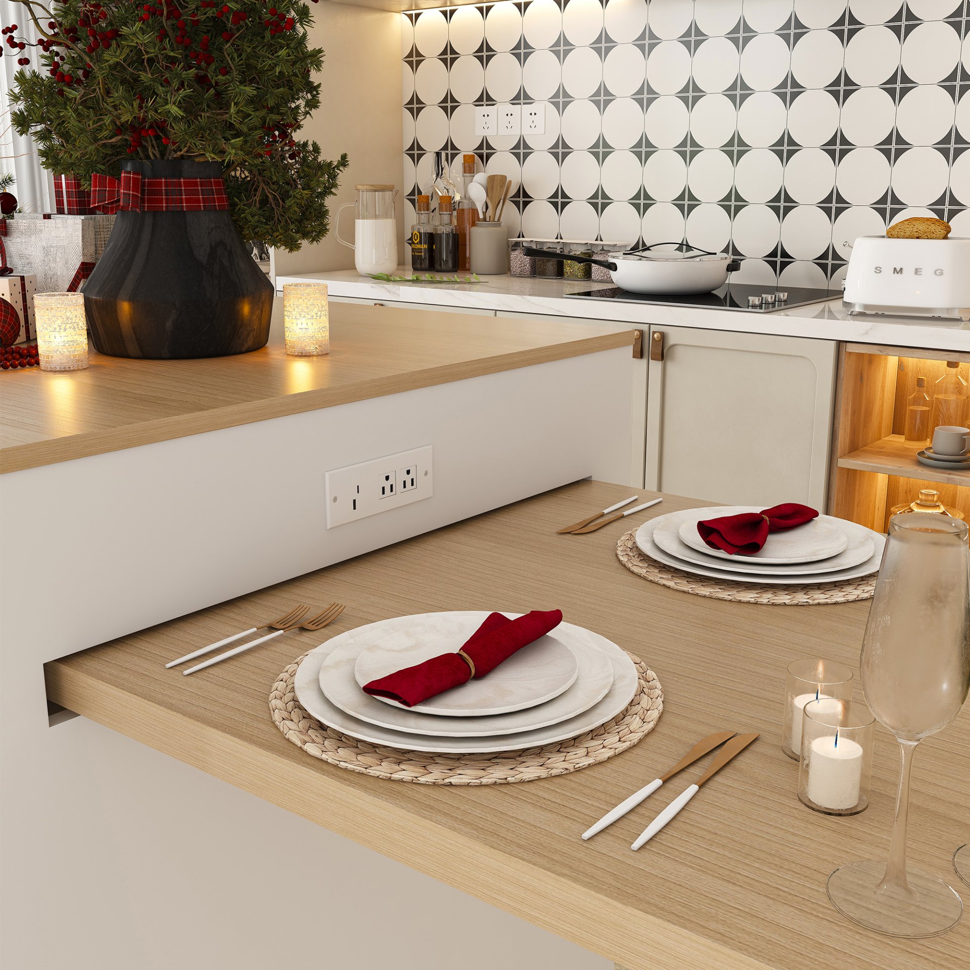 Expandable Kitchen Island With Dining Table - White - Image 18