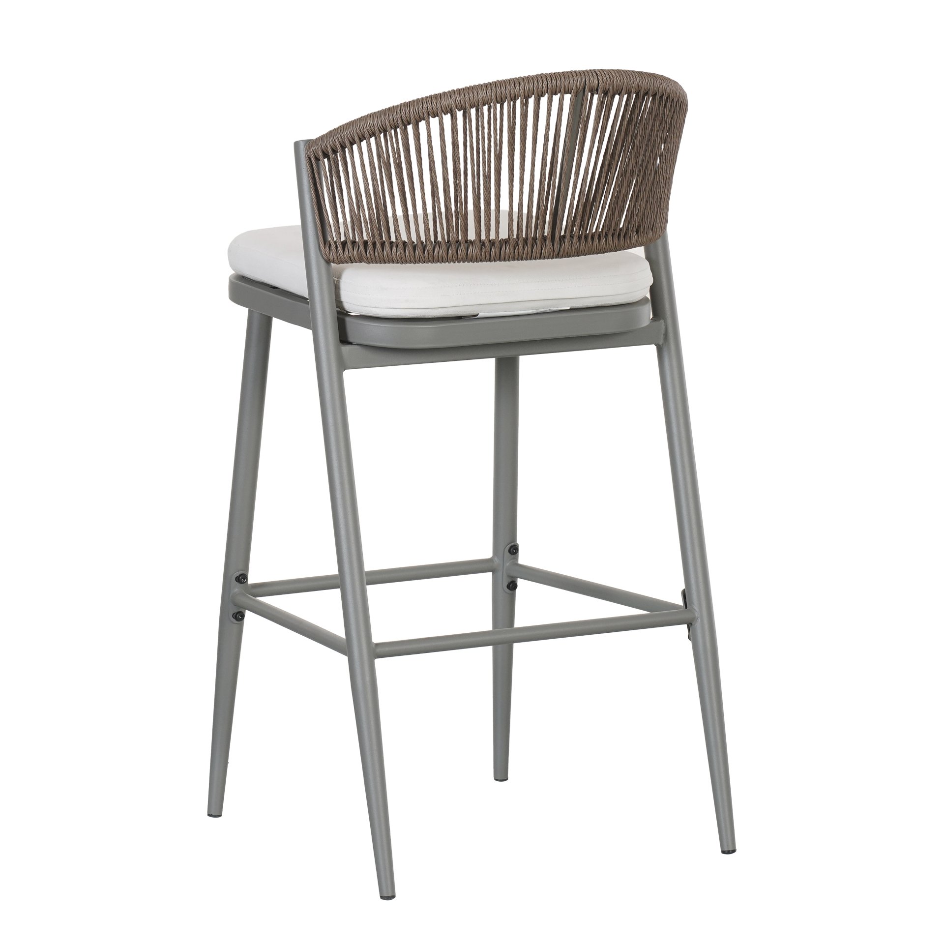 Outdoor Bar Height Metal Frame Counter Stools With Scallop Shaped Backrest & Water Resistant Cushions (Set of 2) - Matte Gray - Image 17
