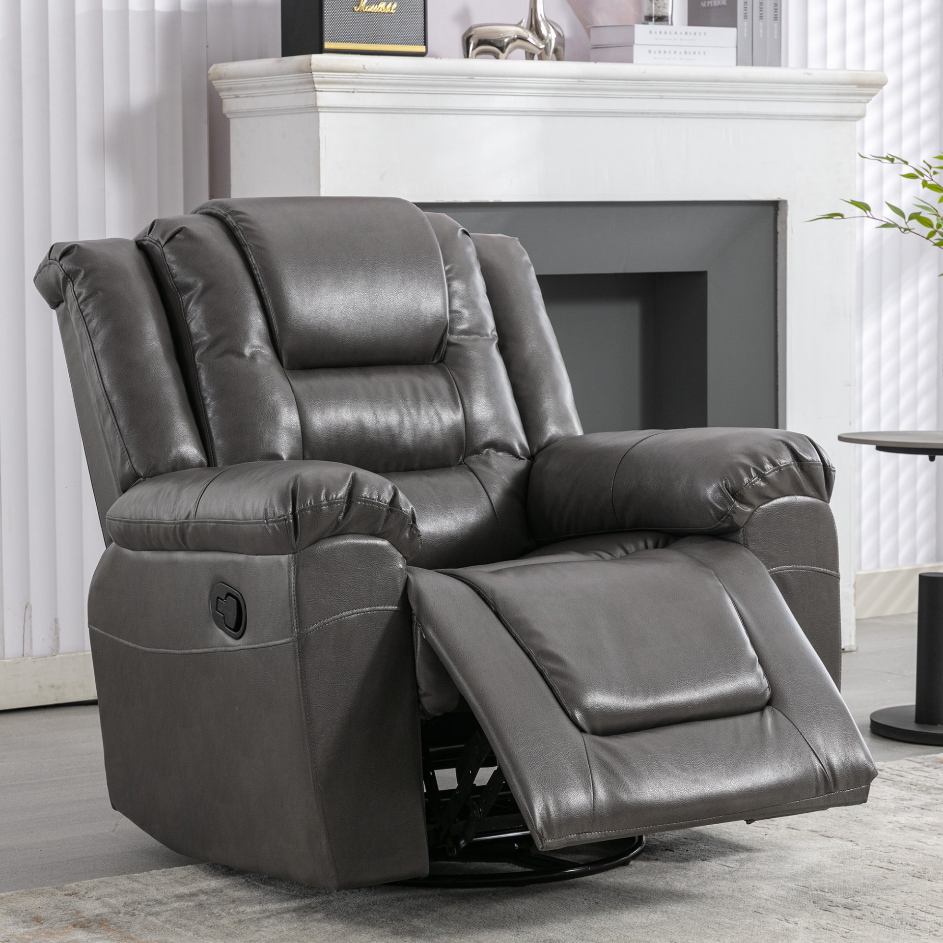 360° swivel And Rocking Home Theater Recliner Manual Recliner Chair With Wide Armrest For Living Room - Gray - Image 4
