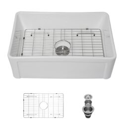 Sink 30" Apron Front Reversible Single Bowl Kitchen Sink & Grid And Strainer - White