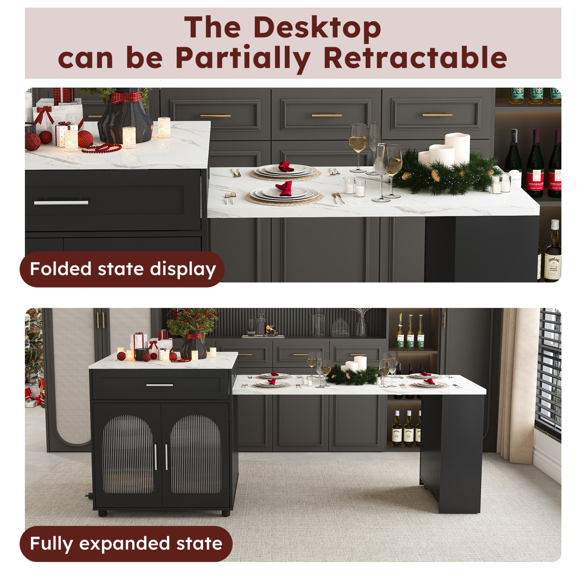 Expandable Kitchen Island With Dining Table - Black - Image 22