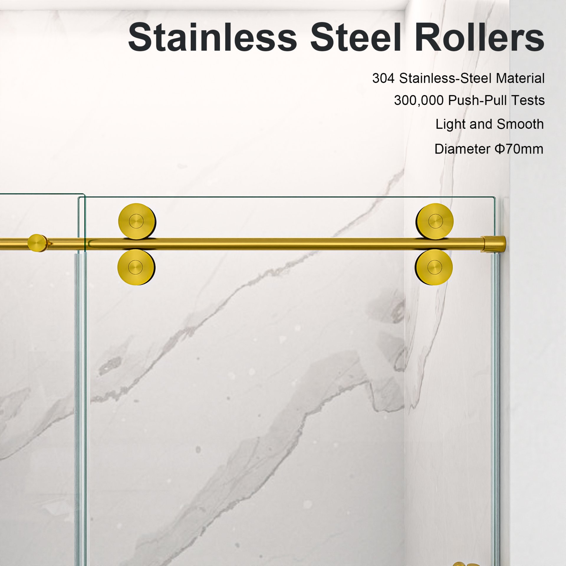Frameless Single Sliding Shower Door With Bypass Design And 5 / 16" Clear Tempered Glass - Brushed Gold - Image 6