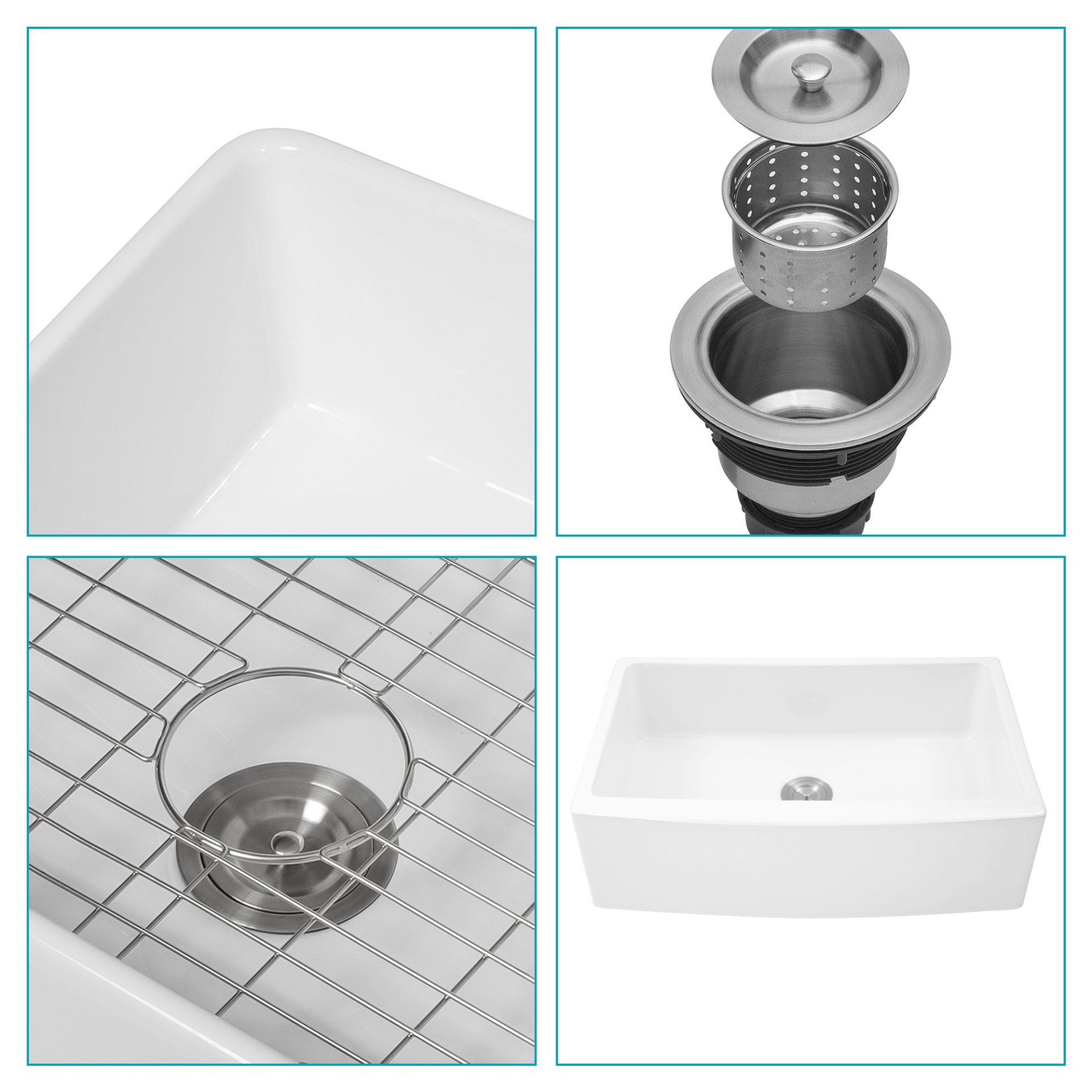 Elegant Farmhouse Sink 33" Ceramic Arch Edge Apron Front Single Bowl - White - Image 7