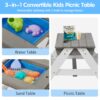 3-In-1 Kids Outdoor Wooden Picnic Table With Umbrella, Convertible Sand & Water, ASTM & CPSIA Certification - Gray - Image 4