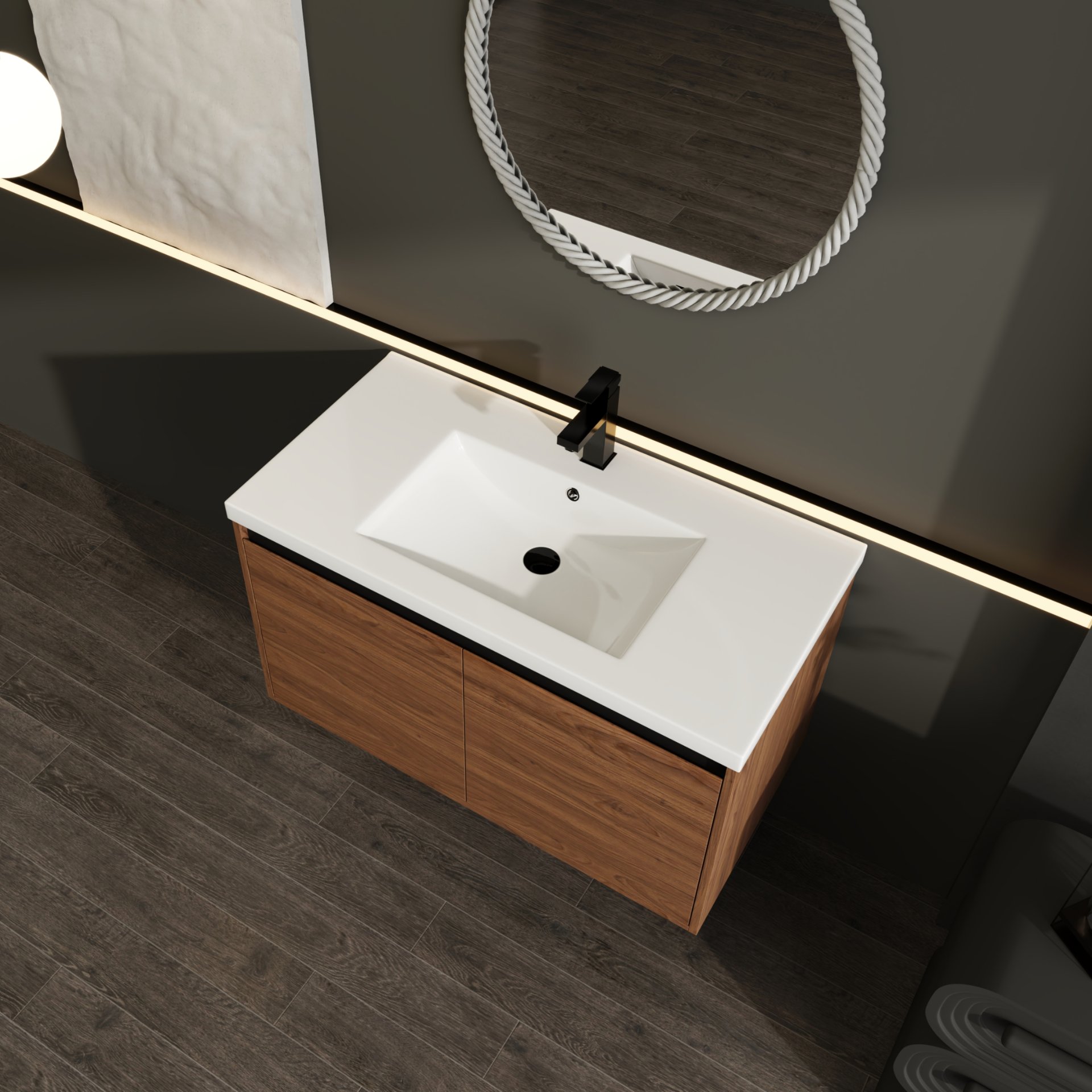 36" Bathroom Vanity Set With Resin Countertop Sink And 2 Doors - Brown - Image 4