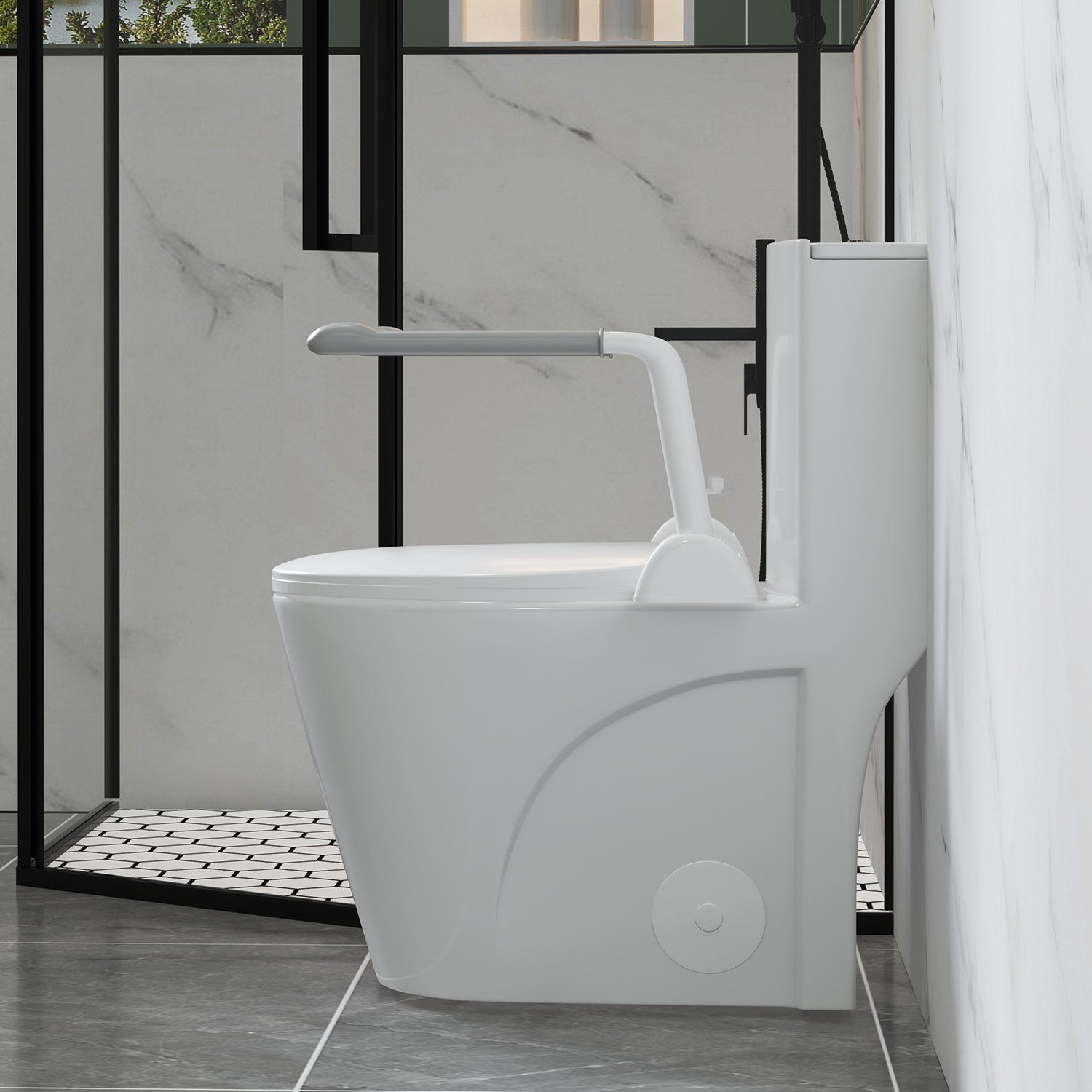 Upgraded Design Armrest, With Glossy Gw 007 1 Piece Toilet With Tornado Flush, Soft Close Seat, Dual Flush Map 1000G, Comfort Chair Seat - Gloss White - Image 4