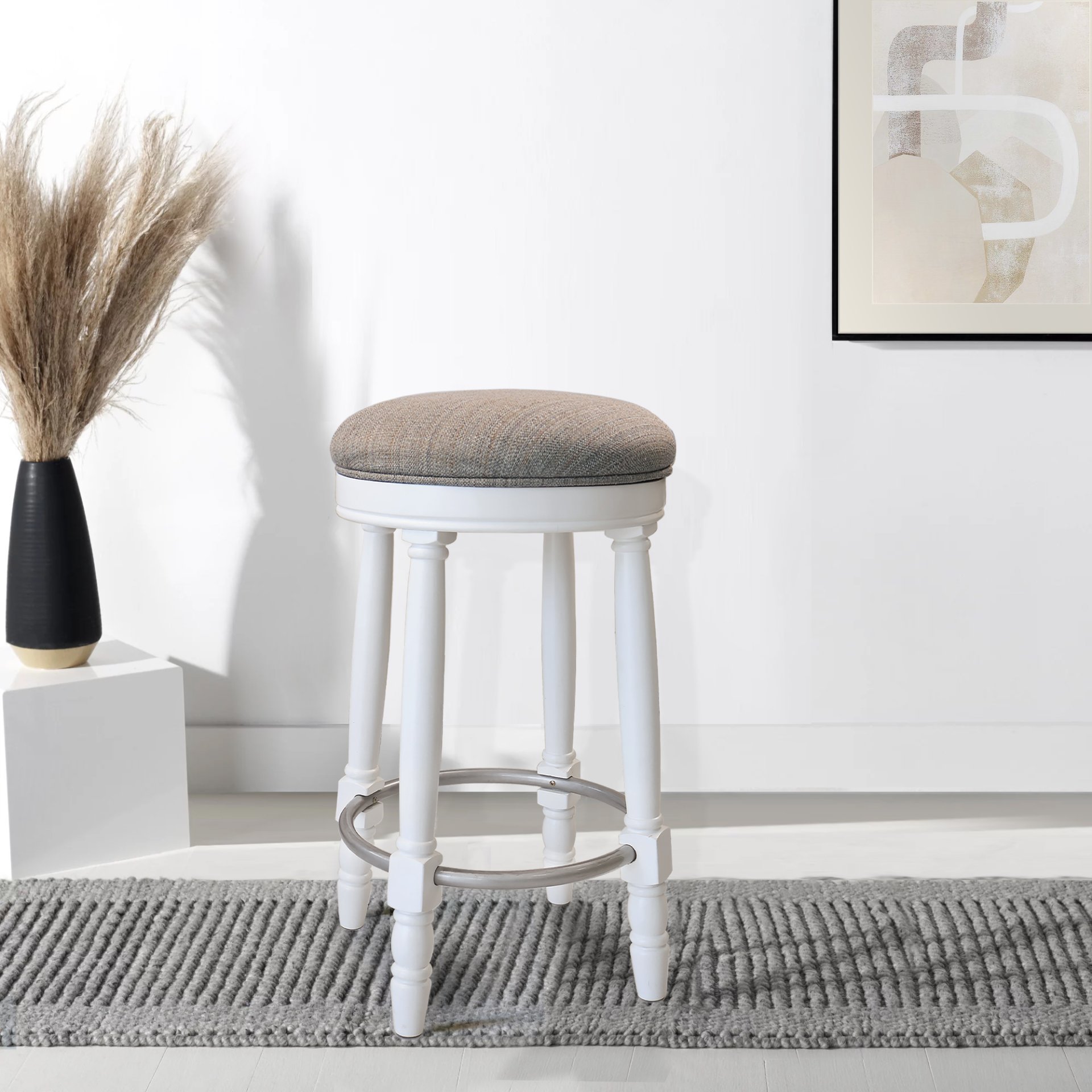 26" Counter Height Swivel Bar Stools (Set of 2) With Upholstered Seat - White - Image 5