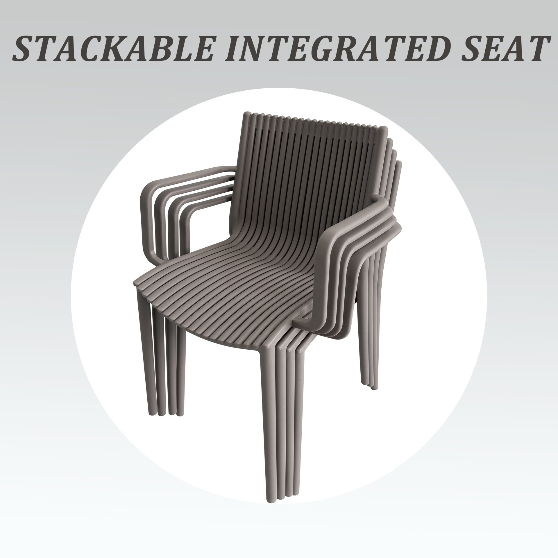 4 Piece Stackable Single Chairs With Vertical Stripe Design For All Weather - Warm Gray - Image 10