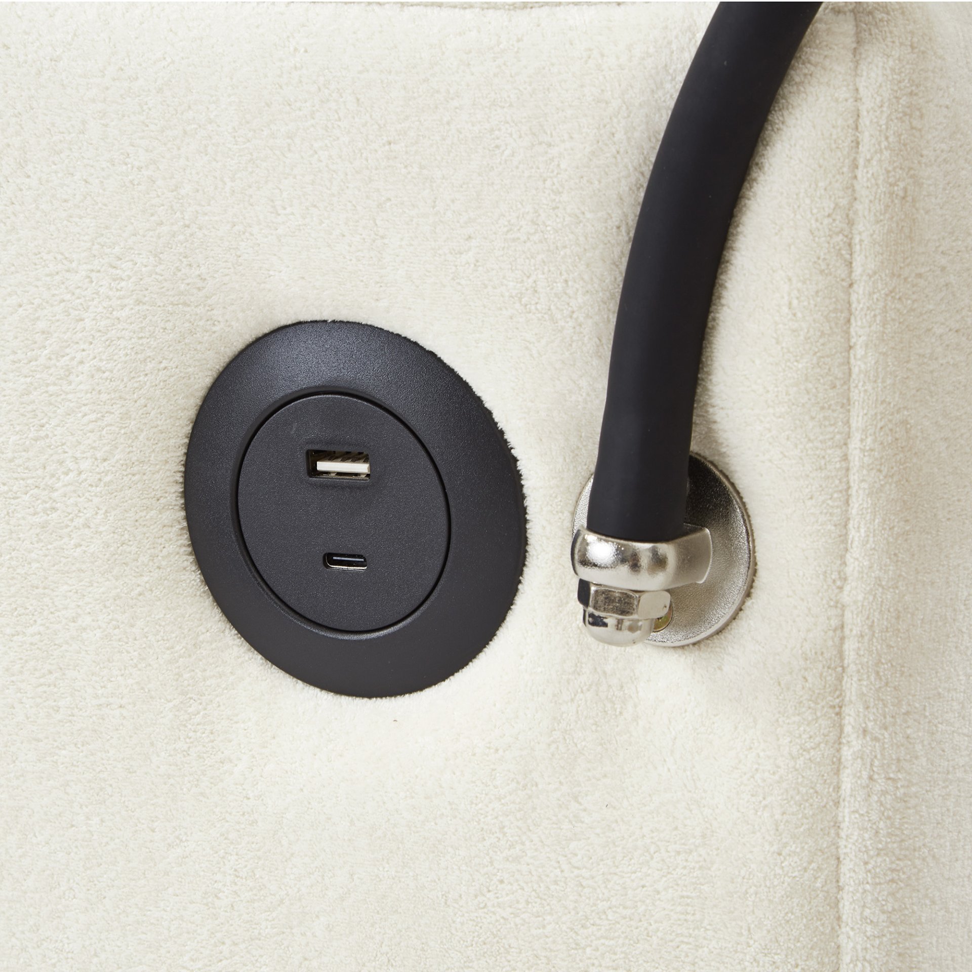 Modern Style Armchair Chaise Lounge Sofa Couch With Movable Storage Ottoman, USB Ports, Cup Holders, Phone Holder Chenille - Beige - Image 22