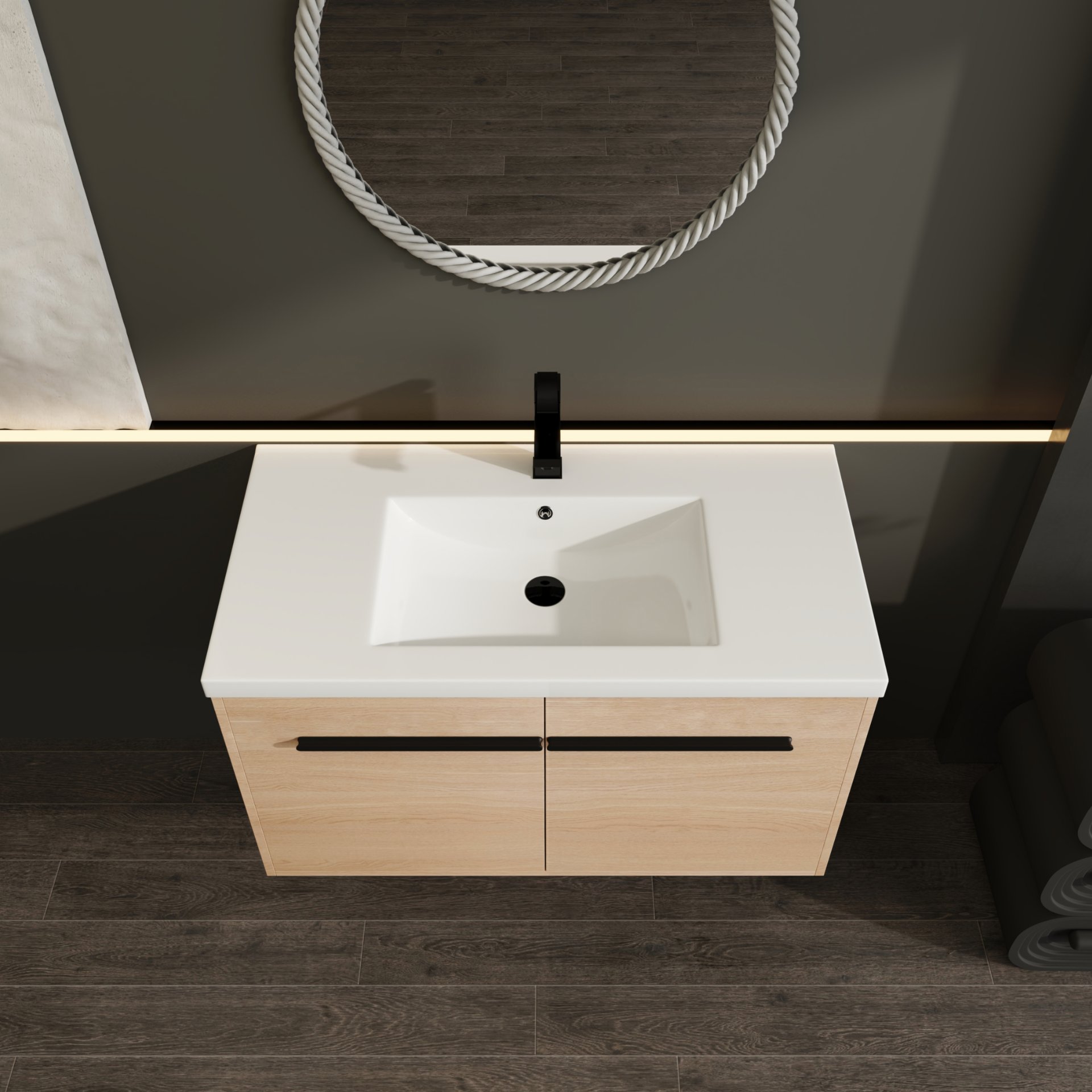 Bathroom Vanity With Resin Countertop Sink, 2 Doors Cabinet Set - Oak - Image 4