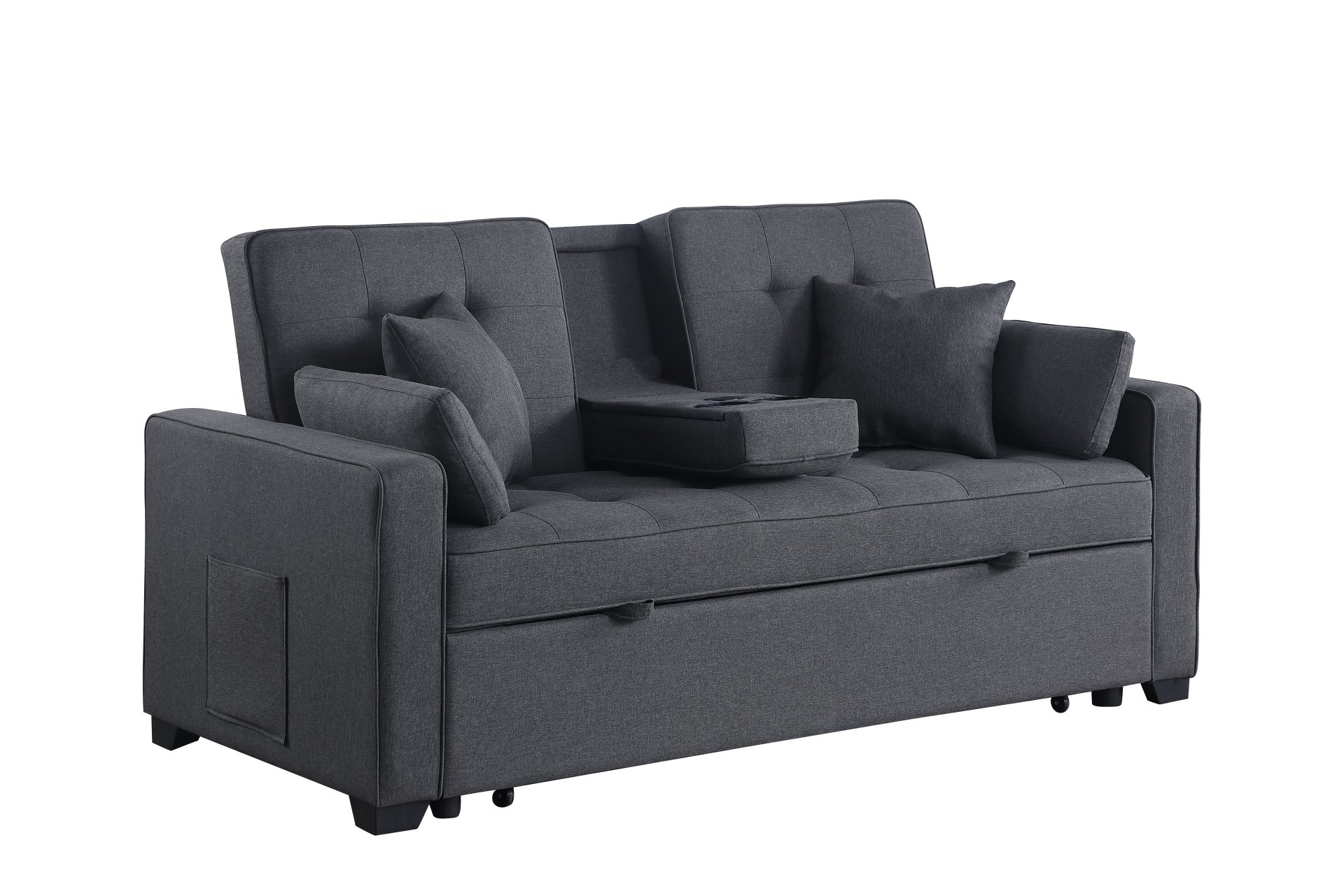 Cody II - Convertible Sleeper Loveseat With Cup Holder, Charging Ports and Pocket - Dark Gray - Image 8