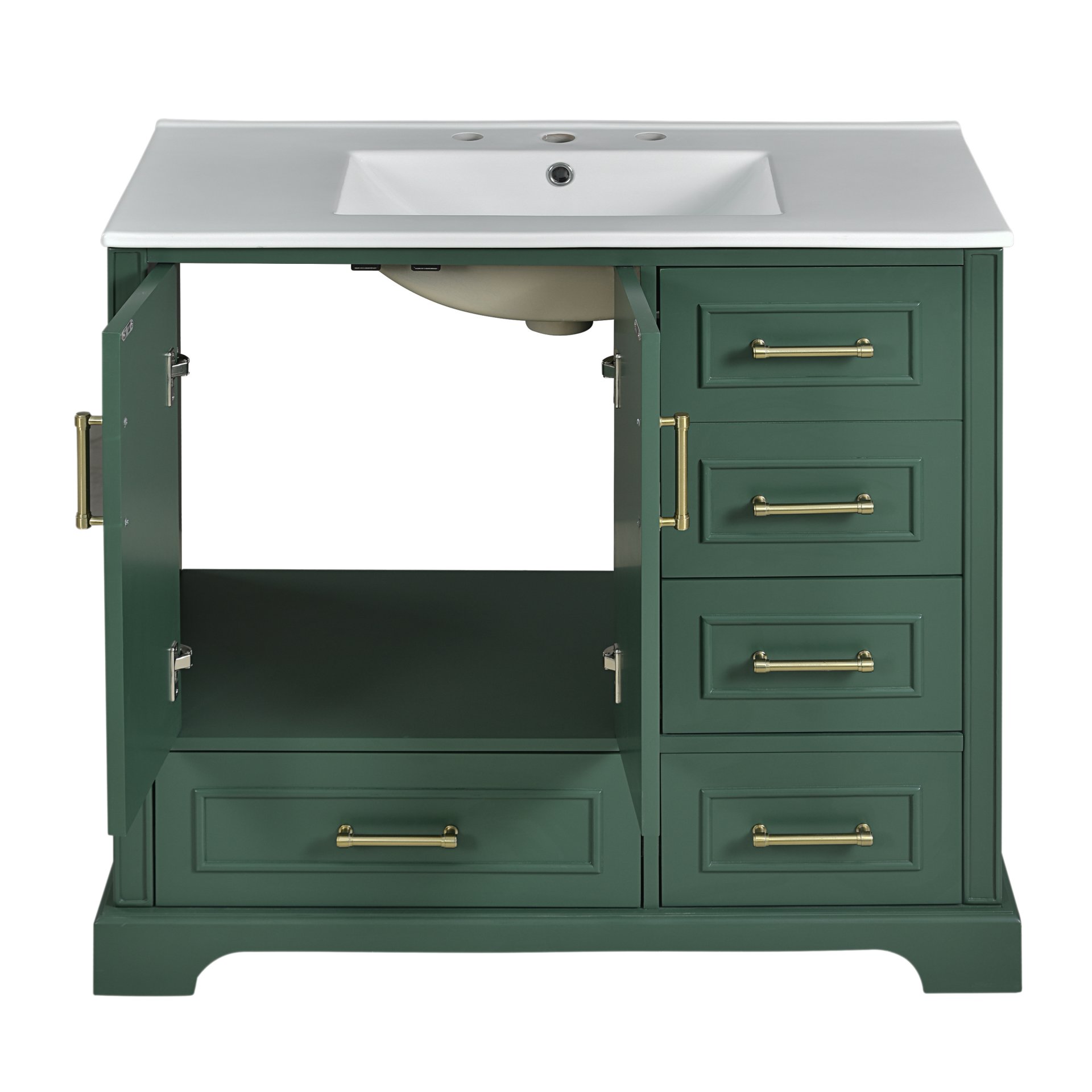 Traditional Bathroom Vanity With Sink, Soft Close Doors & Drawers, 36" - Green - Image 16