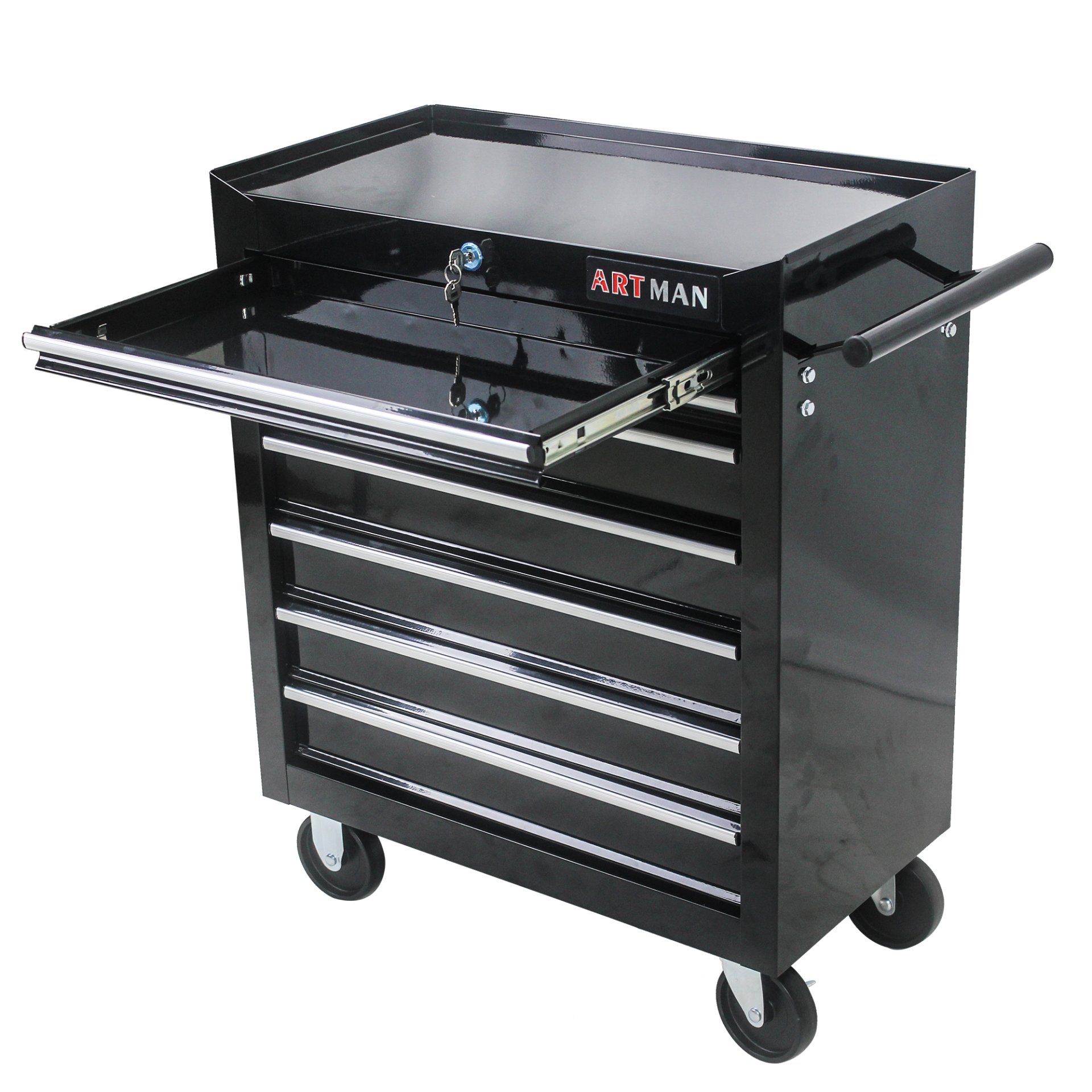 7 Drawers Multifunctional Tool Cart With Wheels - Black - Image 9