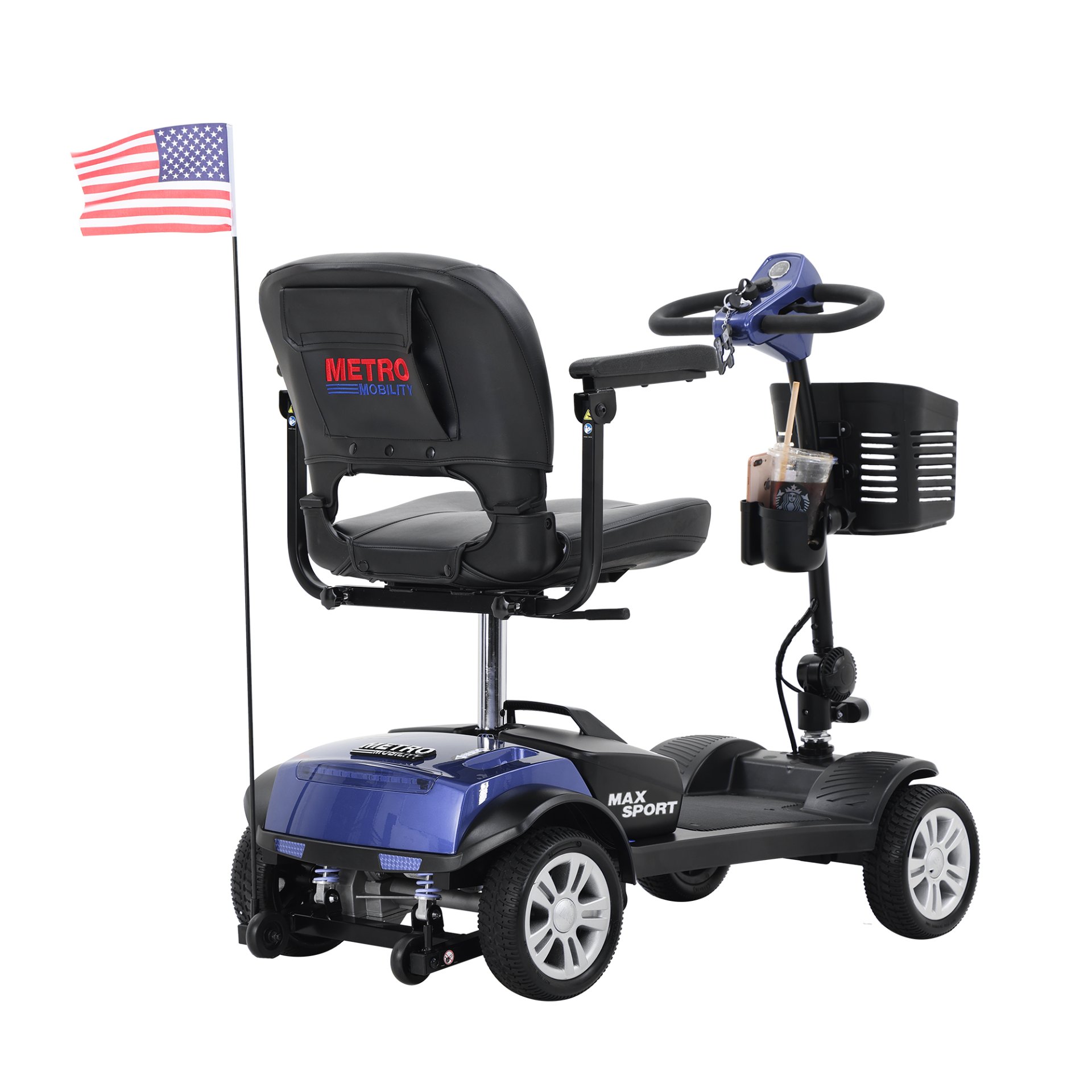 Max Sport - Blue 4 Wheels Outdoor Compact Mobility Scooter With 2 In 1 Cup & Phone Holder - Blue - Image 2