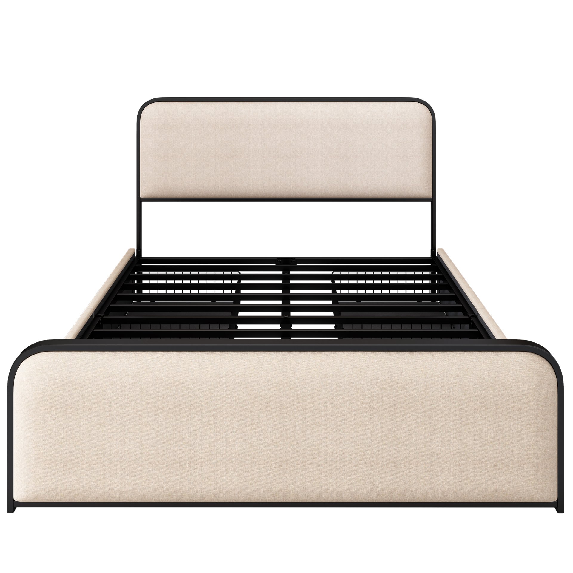 Modern Metal Bed Frame With Curved Upholstered Headboard And Footboard Bed With 4 Storage Drawers, Heavy Duty Metal Slats, Queen Size - Beige - Image 8