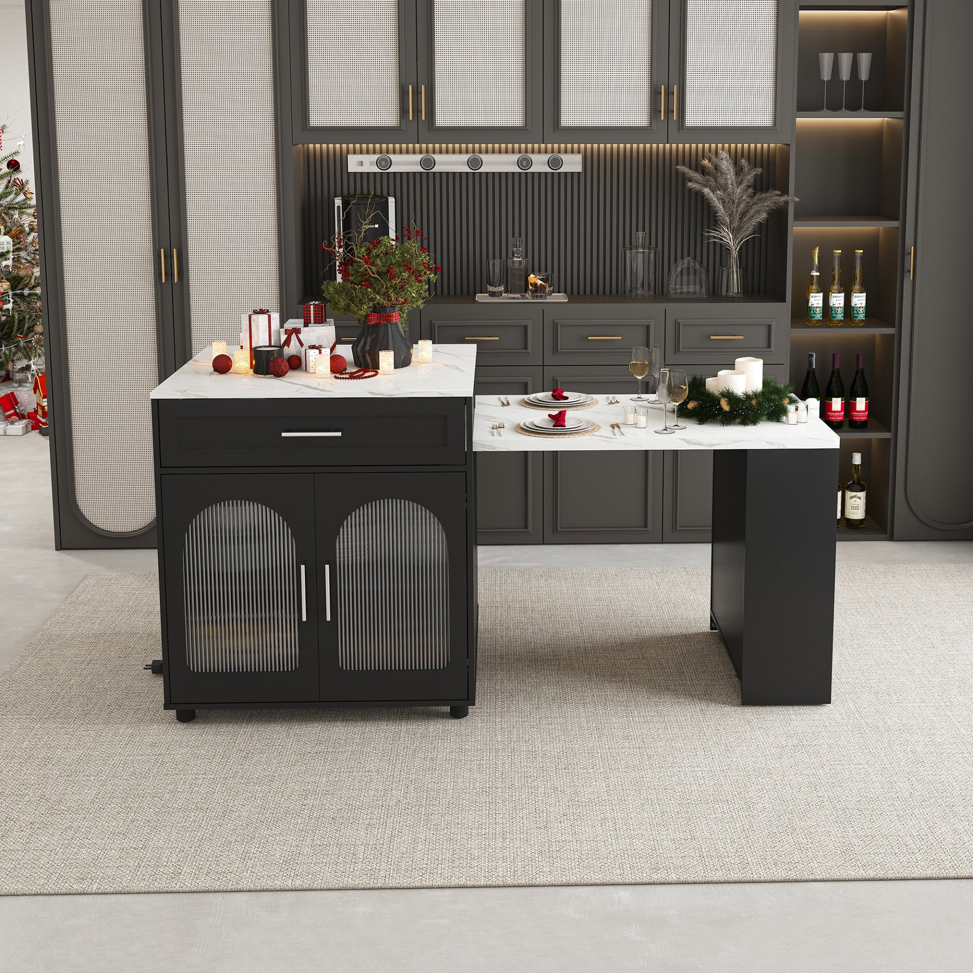 Expandable Kitchen Island With Dining Table - Black - Image 19