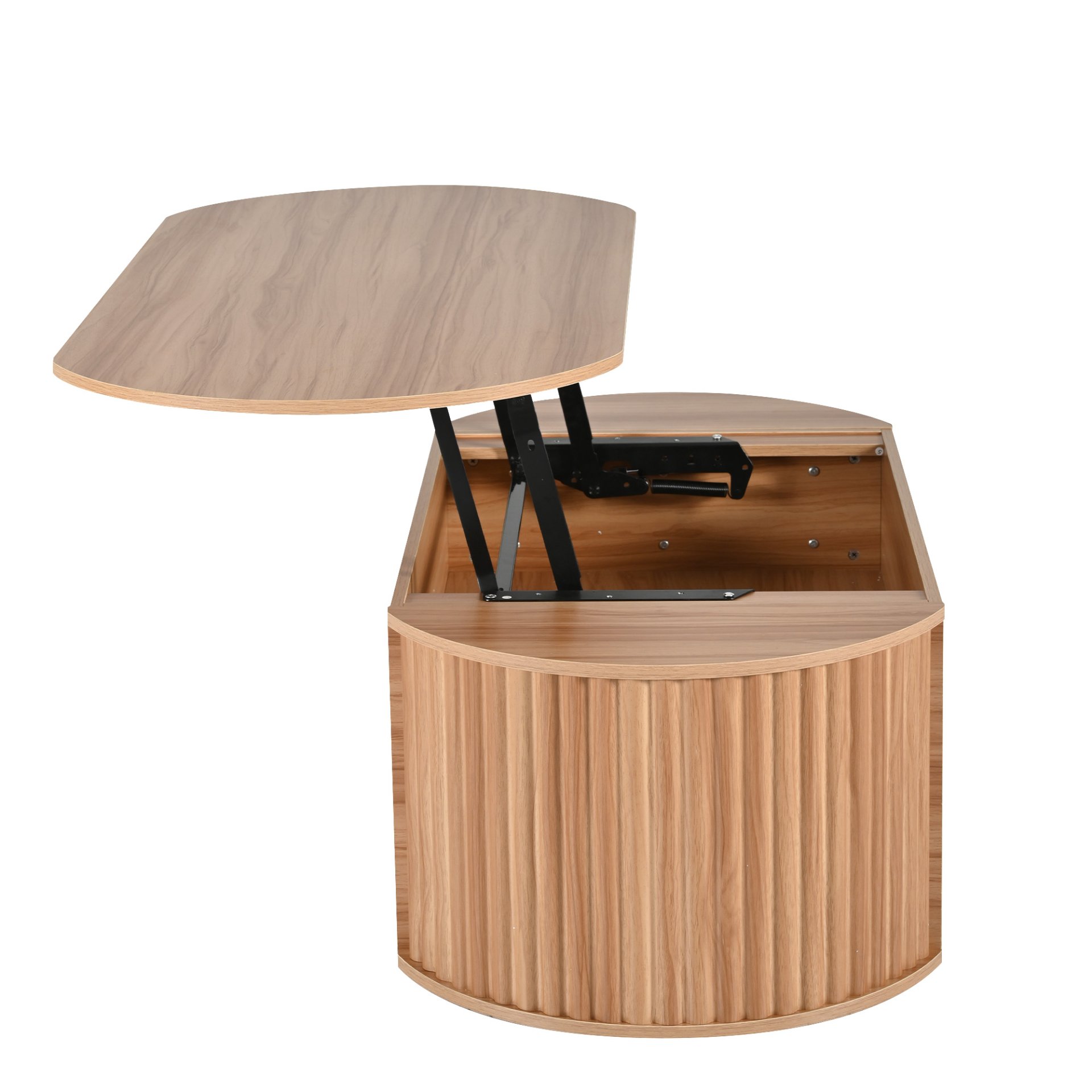 Lift Top Coffee Table With Hidden Compartment, Modern Oval Lift Tabletop For Home Living Room - Light Brown - Image 10