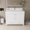 43" Bathroom Vanity With Artificial Marble Carrara Top Set, Multi Functional Cabinet With Doors And Drawer - White - Image 2