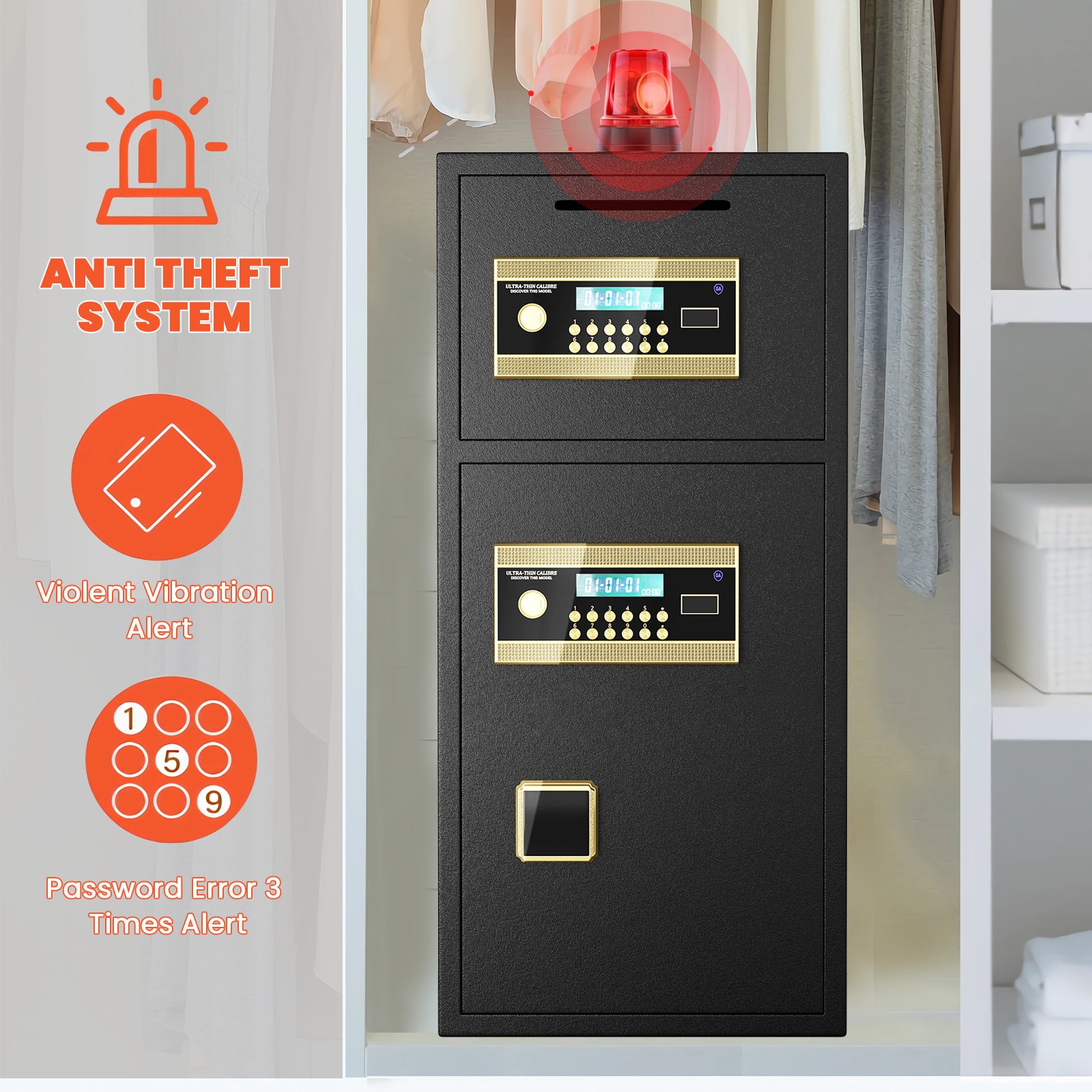 Large Double Door Coin Operated Safe, Digital Security Safe With Fireproof And Waterproof Bag, 7.0 Cubic Feet Safe Box With Hidden Code Function For Home, Office And Hotel - Black - Image 15