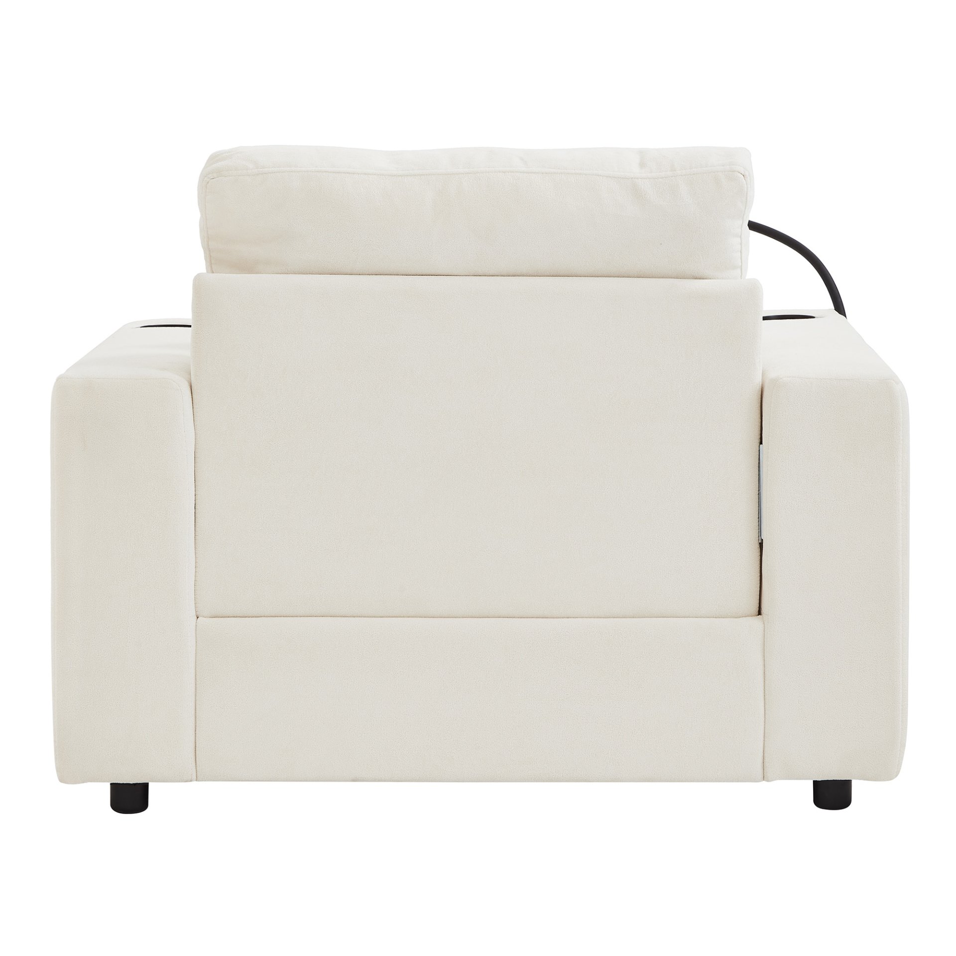 Modern Style Armchair Chaise Lounge Sofa Couch With Movable Storage Ottoman, USB Ports, Cup Holders, Phone Holder Chenille - Beige - Image 20