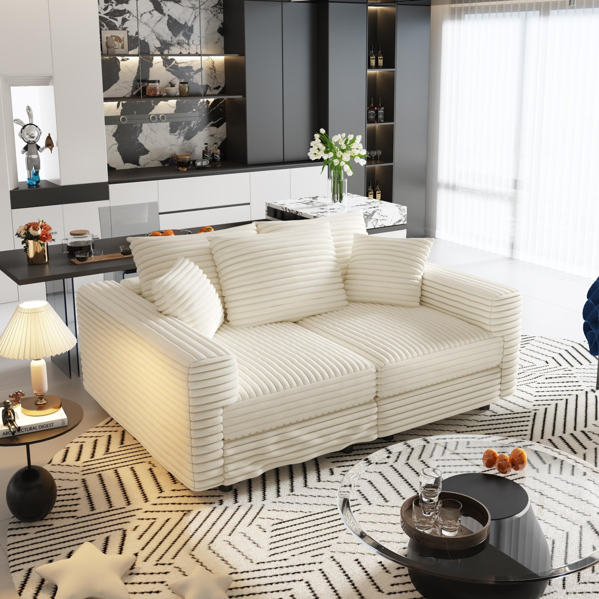 3 Seat Sofa, Convertible Deep Seat Sofa Lounge Chair For Living Room - Beige - Image 6