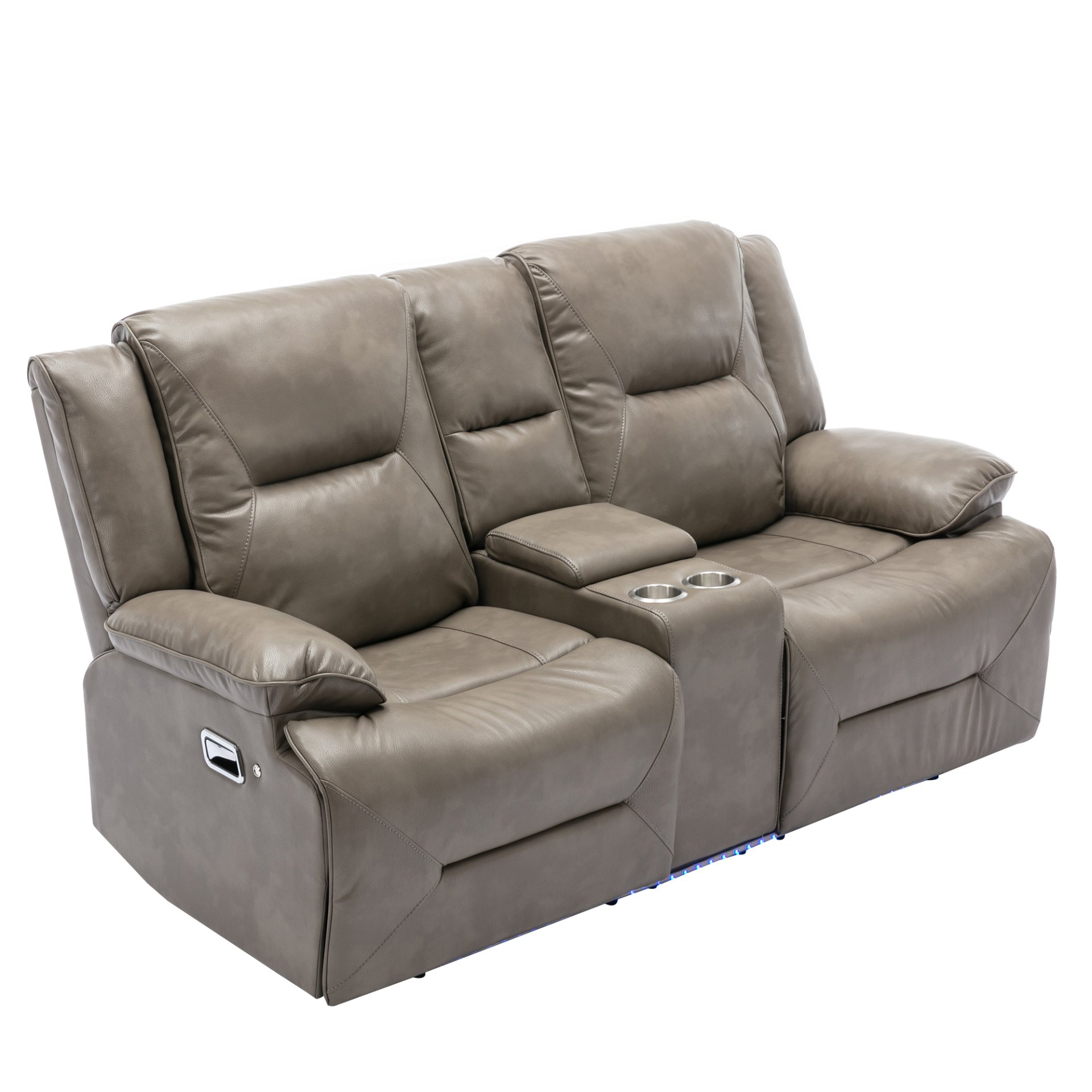 2 Seater Home Theater Recliner Manual Recliner Chair With A Led Light Strip Two Cup Holders And A Storage Box For Living Room - Gray - Image 8