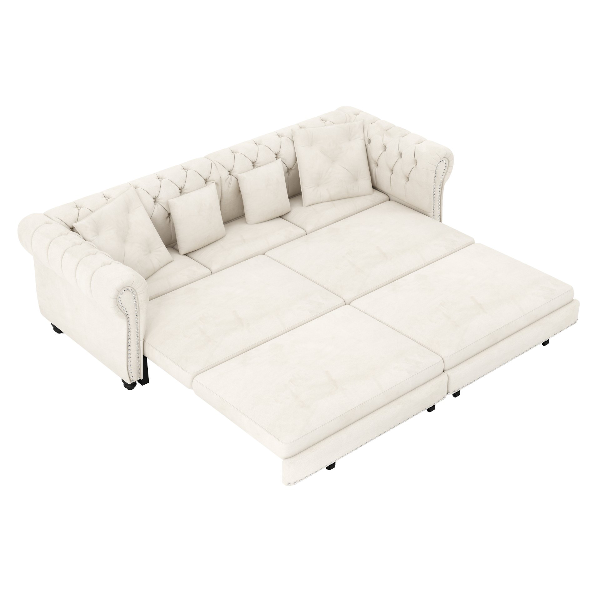 3 In 1 Pull Out Sofa Bed, Convertible Sleeper Sofa Bed, 3 Seater Sofa With Movable Ottoman - Beige - Image 19