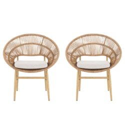 Cyril - Outdoor Wicker Papasan Style Dining Chair (Set of 2) - Beige / Light Brown / Teak