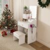 LED Vanity Mirror With Stool, 2 Drawers & 5 Storage Cabinets, Adjustable Lighting Mdf Dressing Table For Bedroom - White - Image 18