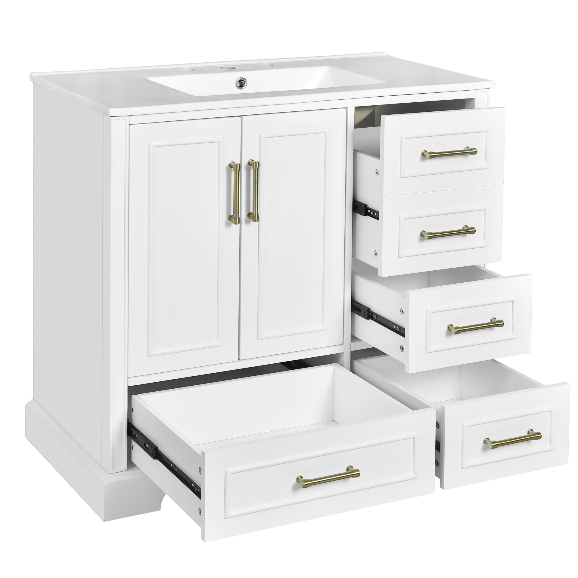 Traditional 36" Bathroom Vanity Cabinet With Sink, With Soft Close Doors And Four Drawers - White - Image 13