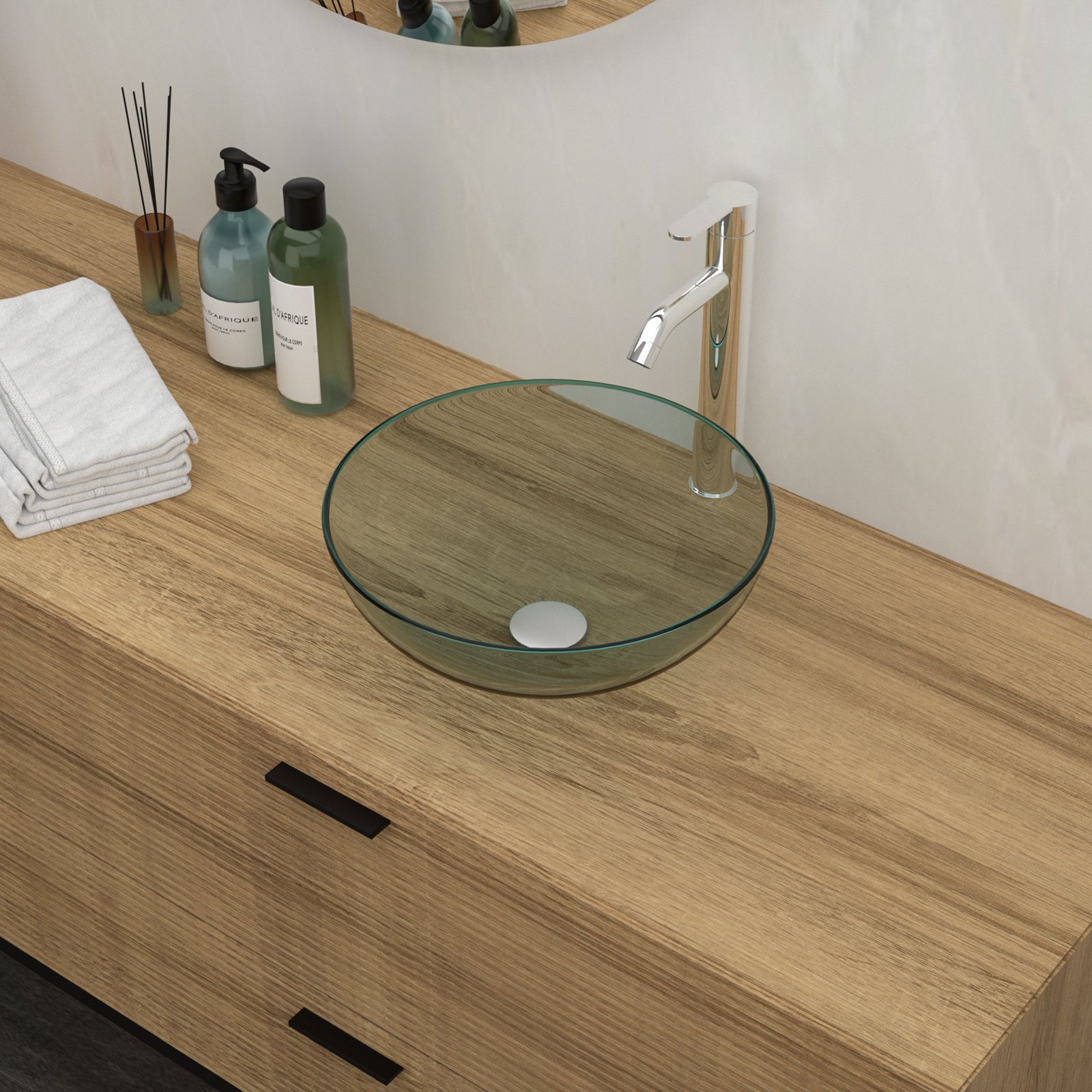 Vessel Sink With Chrome Faucet And Pop Up Drain - Clear - Image 4