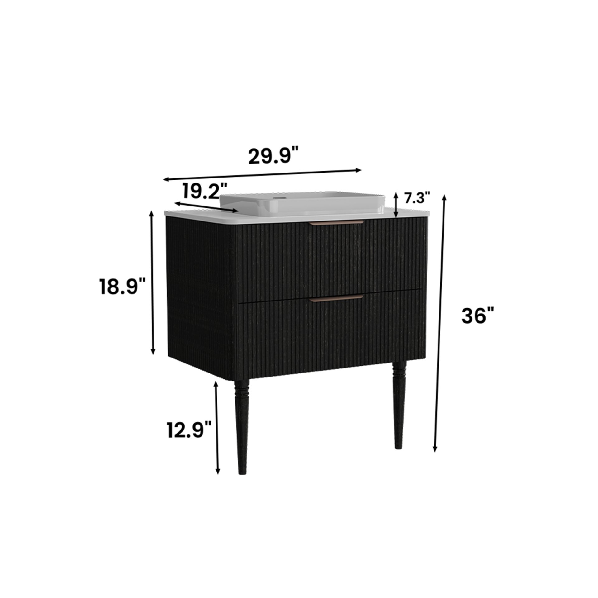Elena - Modern Bathroom Vanity With Sink Luxury Bathroom Vanity With Ample Storage, 2 Soft Close Drawers, 2 In 1 Floating Or Freestanding Design - Black - Image 3