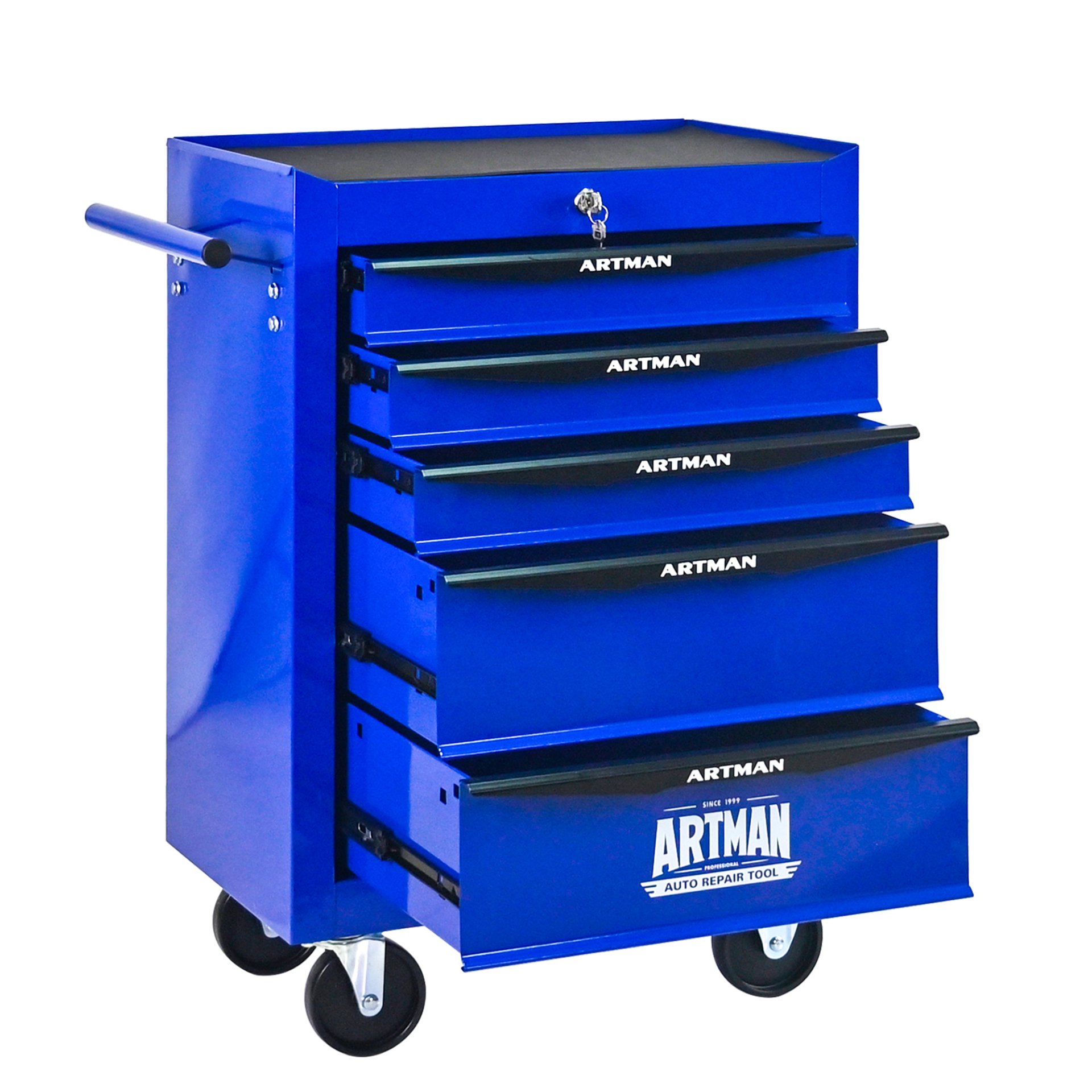 Rolling Metal Tool Chest With 5 Drawers, 20" Steel Storage Cabinet With Ball Bearing Slides - Black / Blue - Image 10
