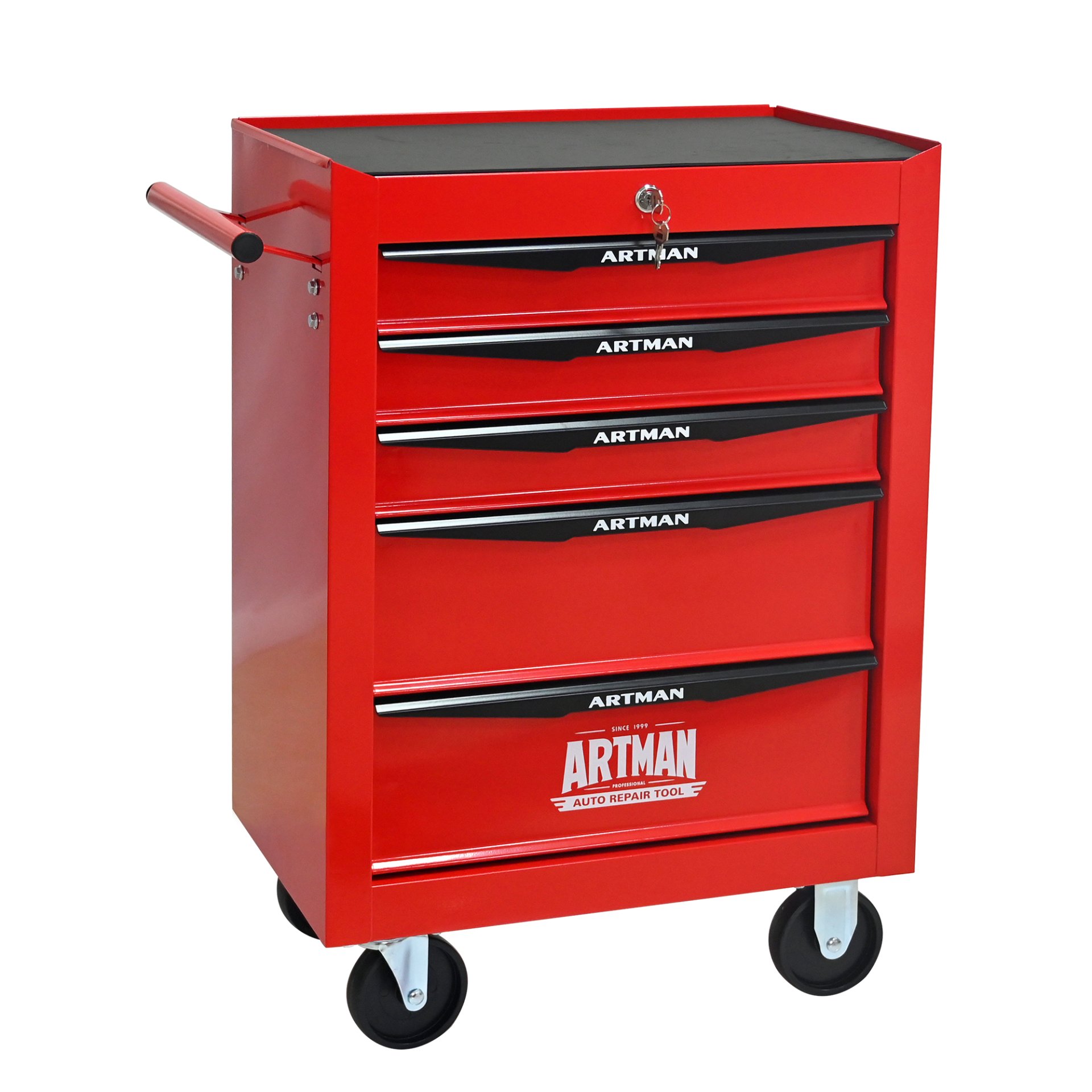 Rolling Metal Tool Chest With 5 Drawers, 20" Steel Storage Cabinet With Ball Bearing Slides - Red / Black - Image 11