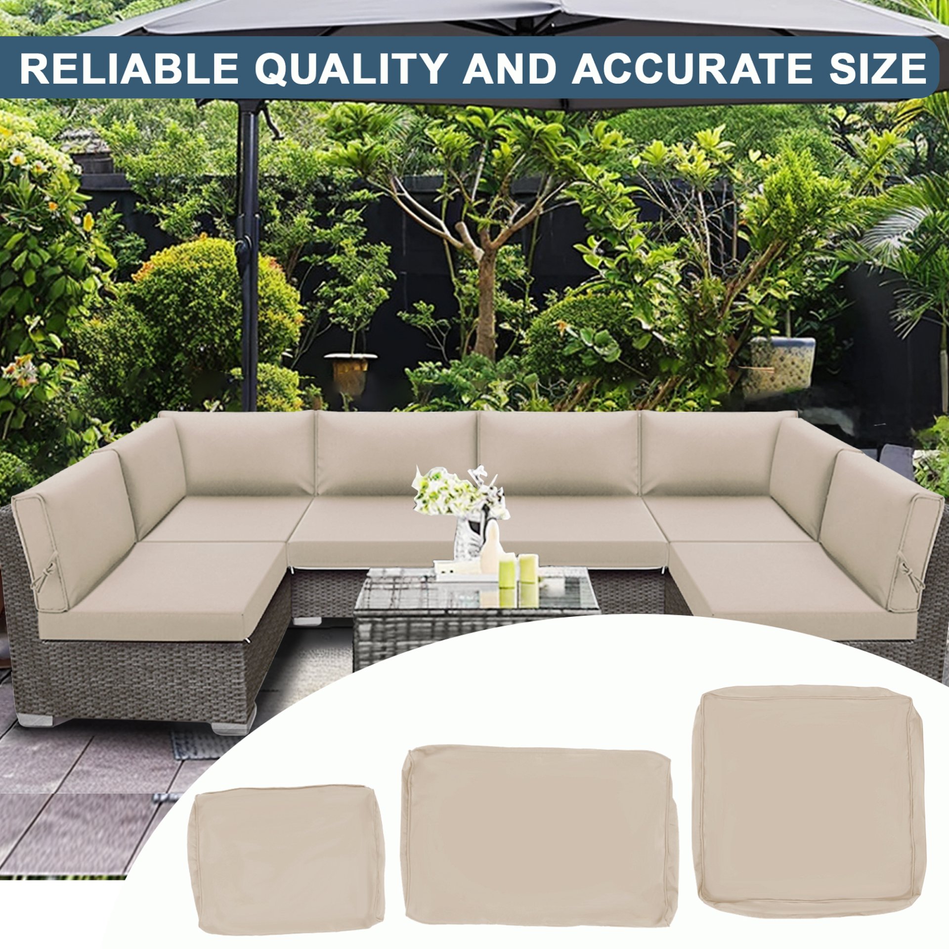 Outdoor Deep Seat Cushion Set For Patio Furniture, Polyester Replacement Pads - Beige - Image 6