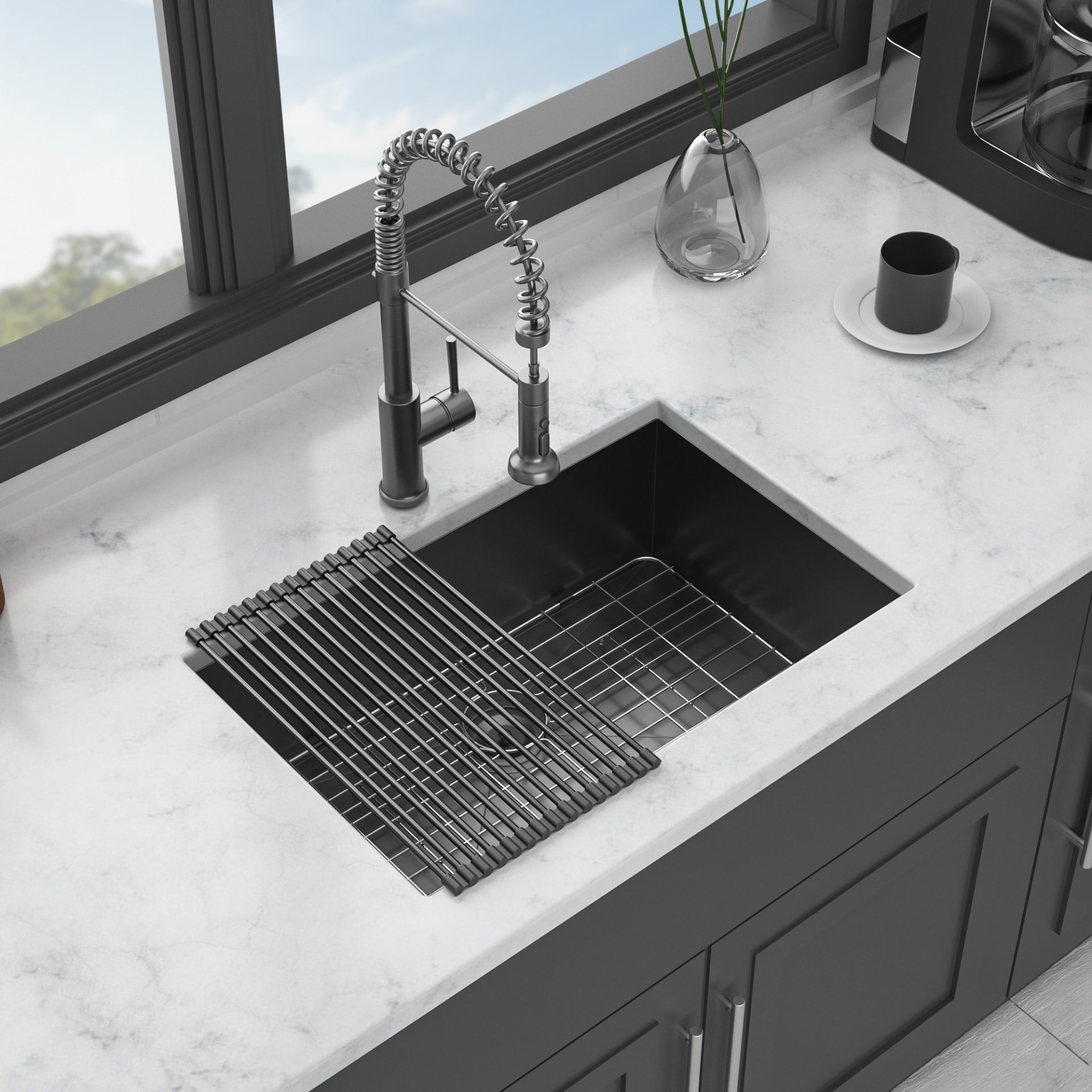 28" Single Bowl Undermount Sink With 9" Deep Basin - Gunmetal Black - Image 2