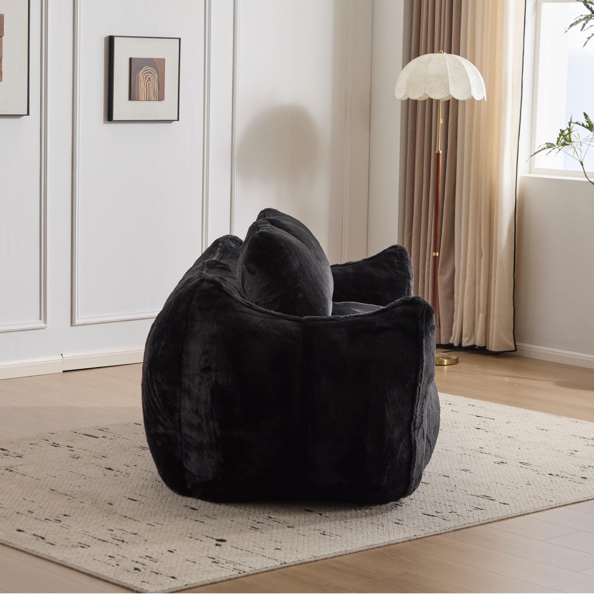 Giant Bean Bag Couch, Ultra Soft Fluffy Loveseat For Living Room Reading Chair With Pillows - Black - Image 12