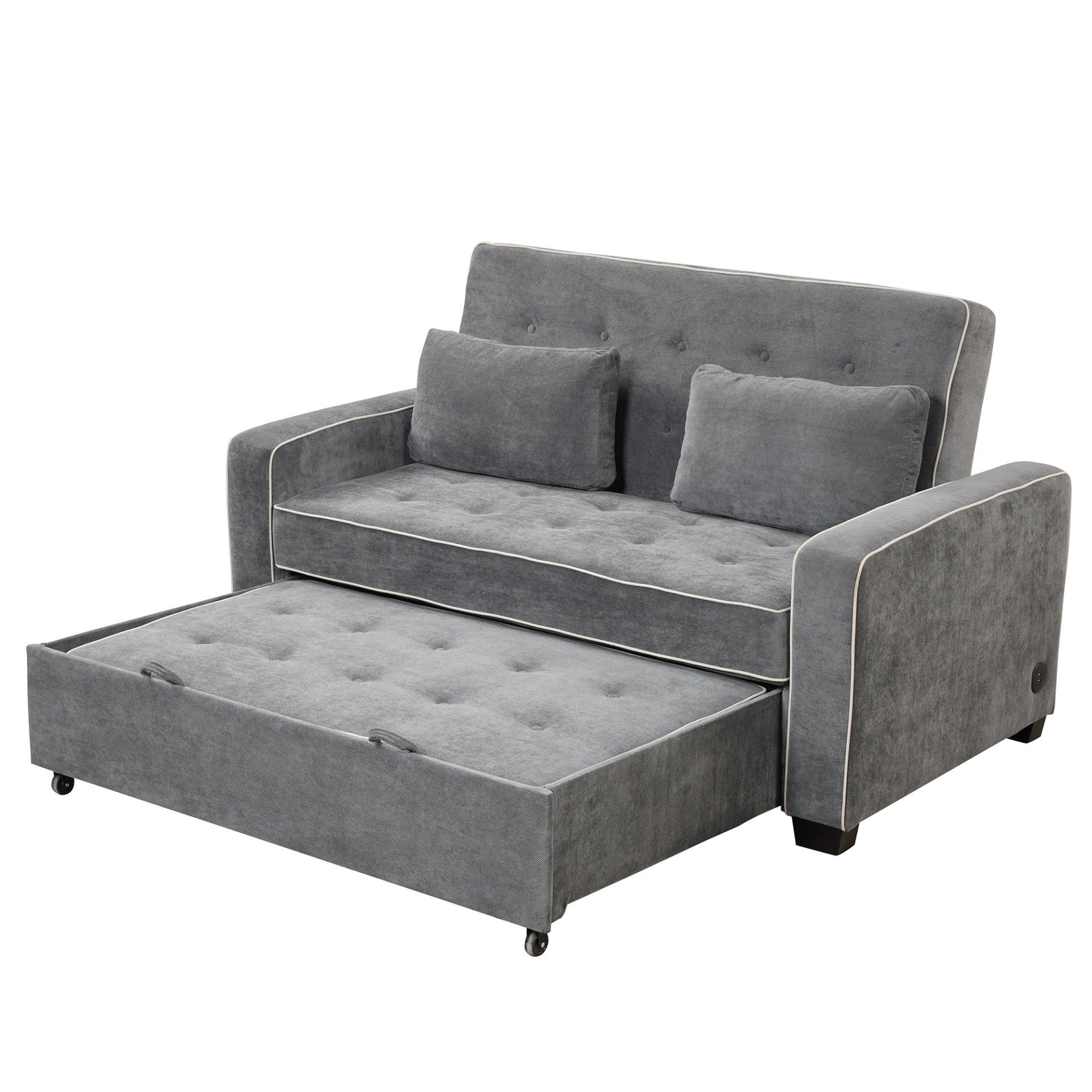 Upholstered Sleeper Bed Sofa With USB Charging, Adjustable Backrest, And Throw Pillows - Charcoal Gray - Image 14