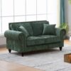 2 Seater Sofa With Rolled Arms, Tufted, Legs, Nailhead Trim - Green - Image 5