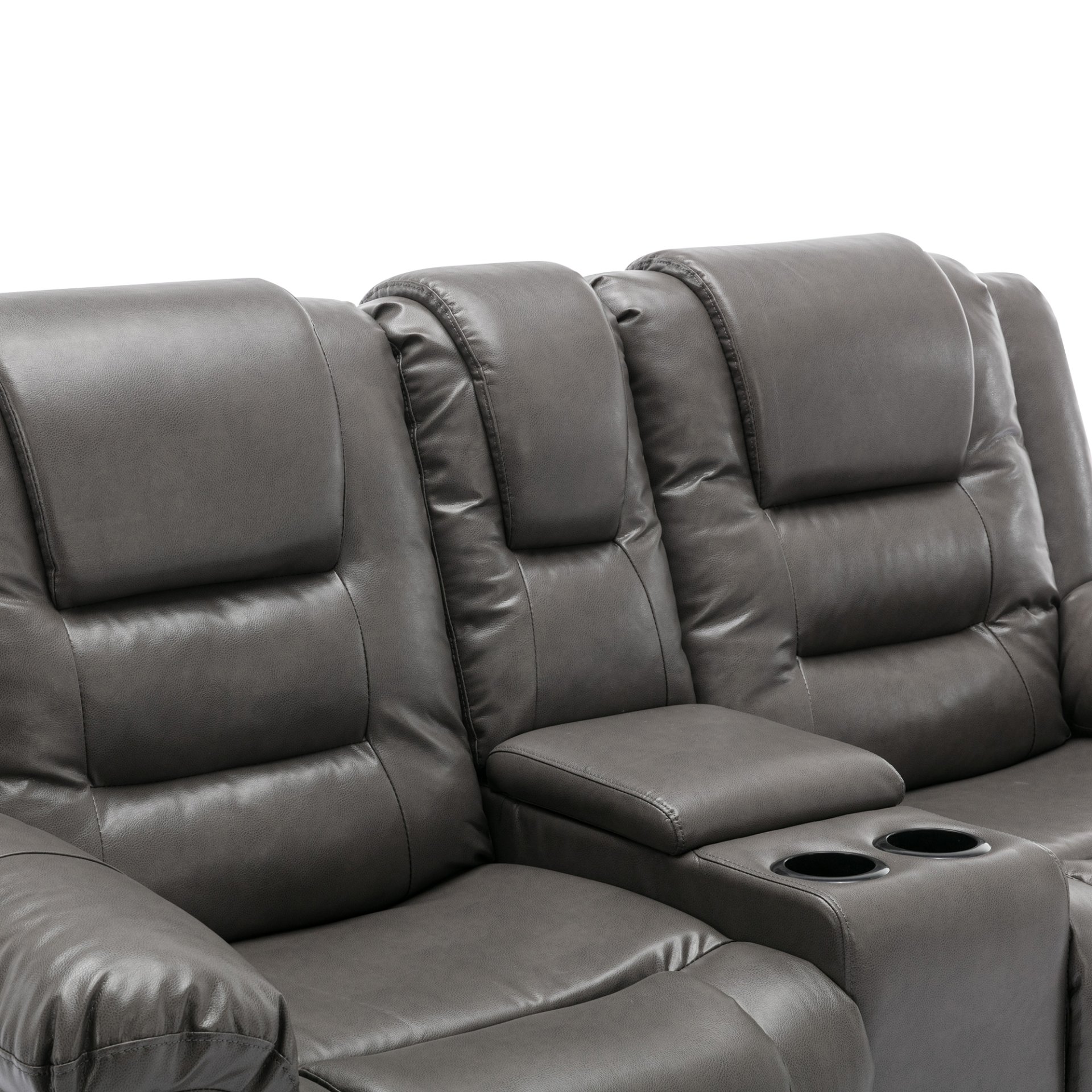 2 Seater Home Theater Recliner Manual Recliner Chair With A Storage Box And Two Cup Holders For Living Room - Gray - Image 16