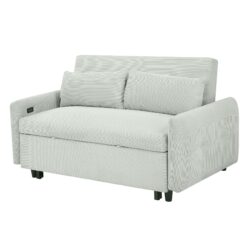 Pull Out Sofa Bed Convertible Couch 2 Seat Loveseat Sofa Modern Sleeper Sofa With 2 Throw Pillows And USB Ports For Living Room - Light Gray Green