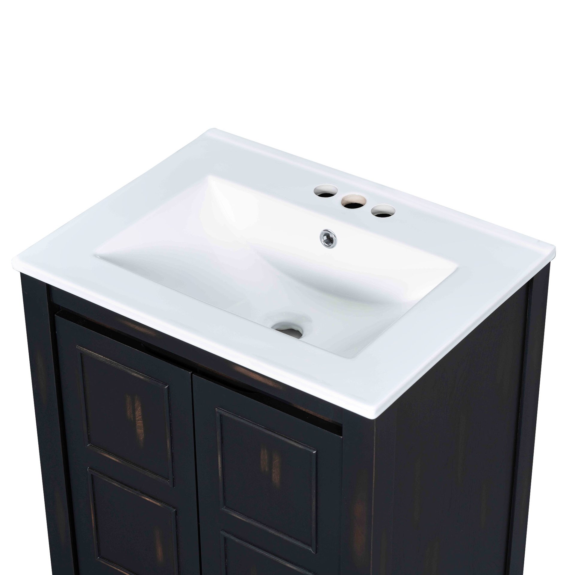 Vintage Style Small Bathroom Vanity Combo With Ceramic Sink, 2 Soft-Close Doors - Espresso - Image 13