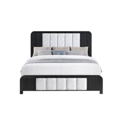 Beverly - King Bed With Fluted Detailing, Partially Upholstered Headboard And Footboard, Low Profile Design - Black White