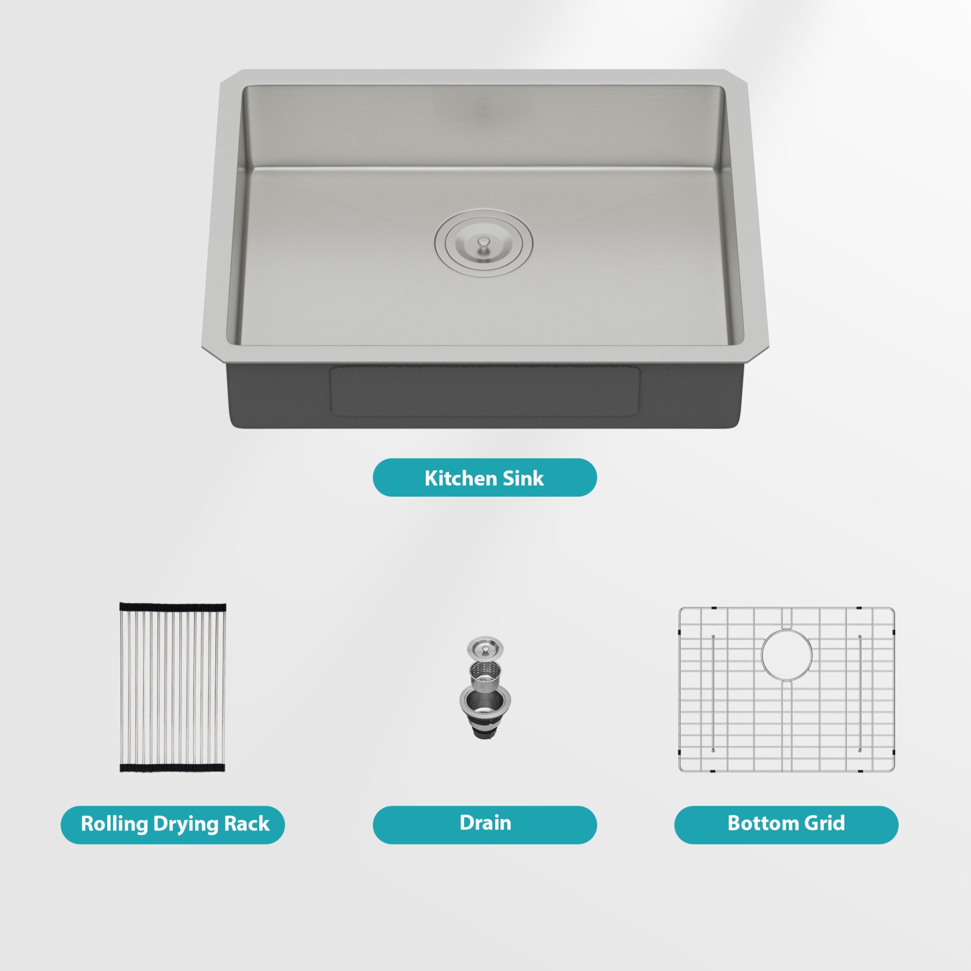 Ada-Compliant 23" Undermount Sink, Low Depth Single Bowl - Brushed Nickel - Image 10