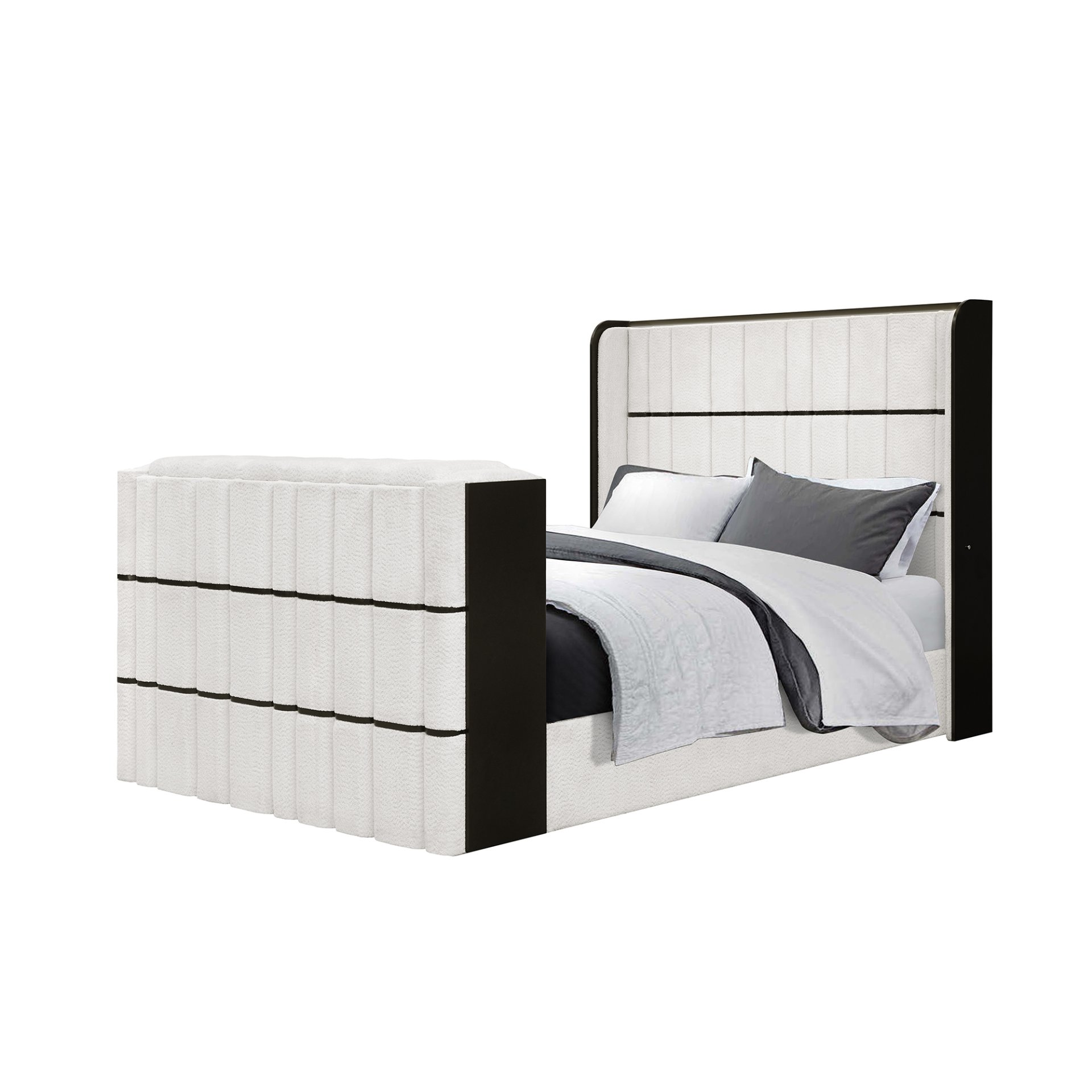 Isaiah - Queen Bed With 50" TV Lift LED, Speakers And Fireplace - White / Black - Image 11