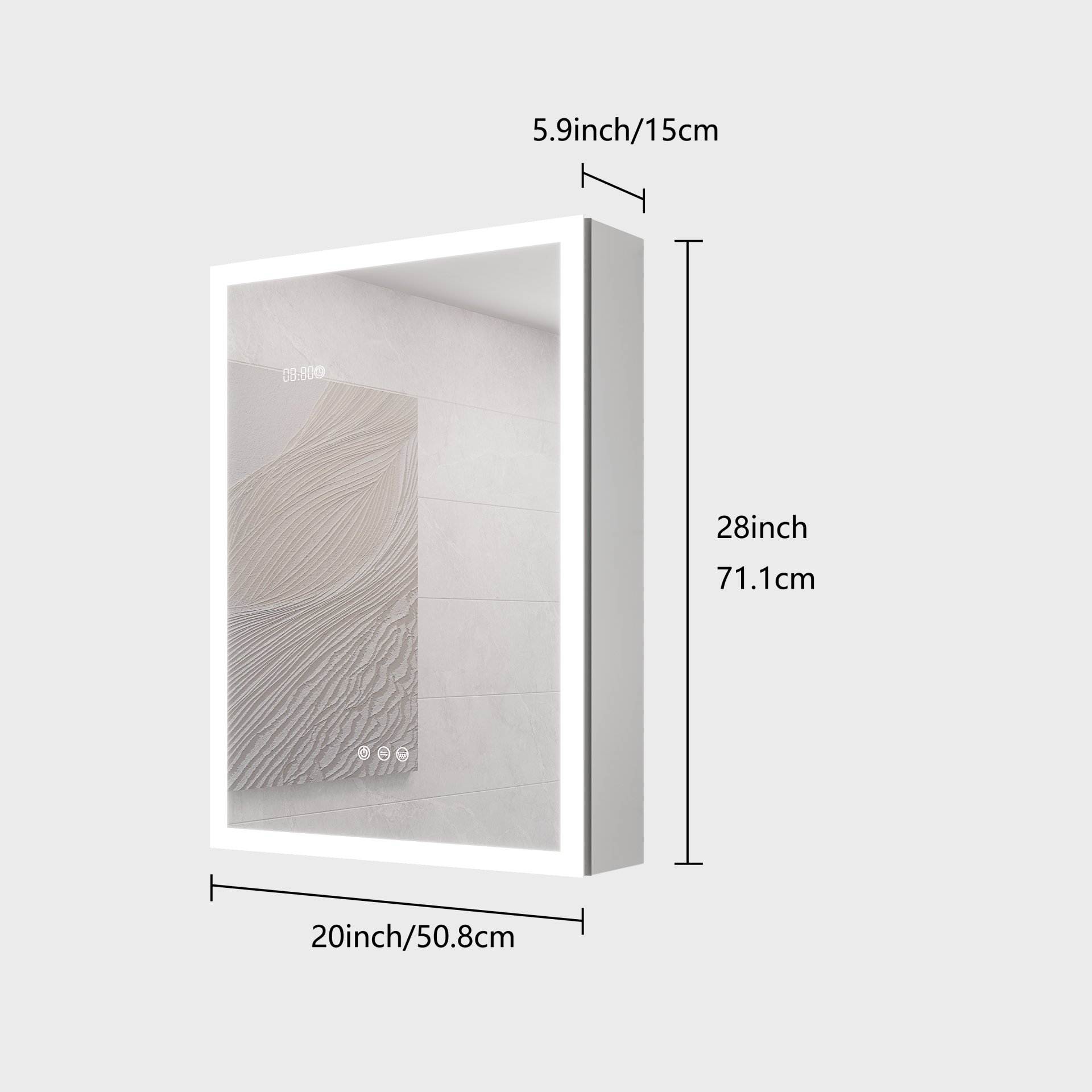 Bathroom Medicine Cabinet With Lights, LED Medicine Cabinet With Mirror, Lighted Medicine Cabinet With Defogger, Dimmer, Digital Clock & Temp Display, Surface Mount - Silver - Image 3