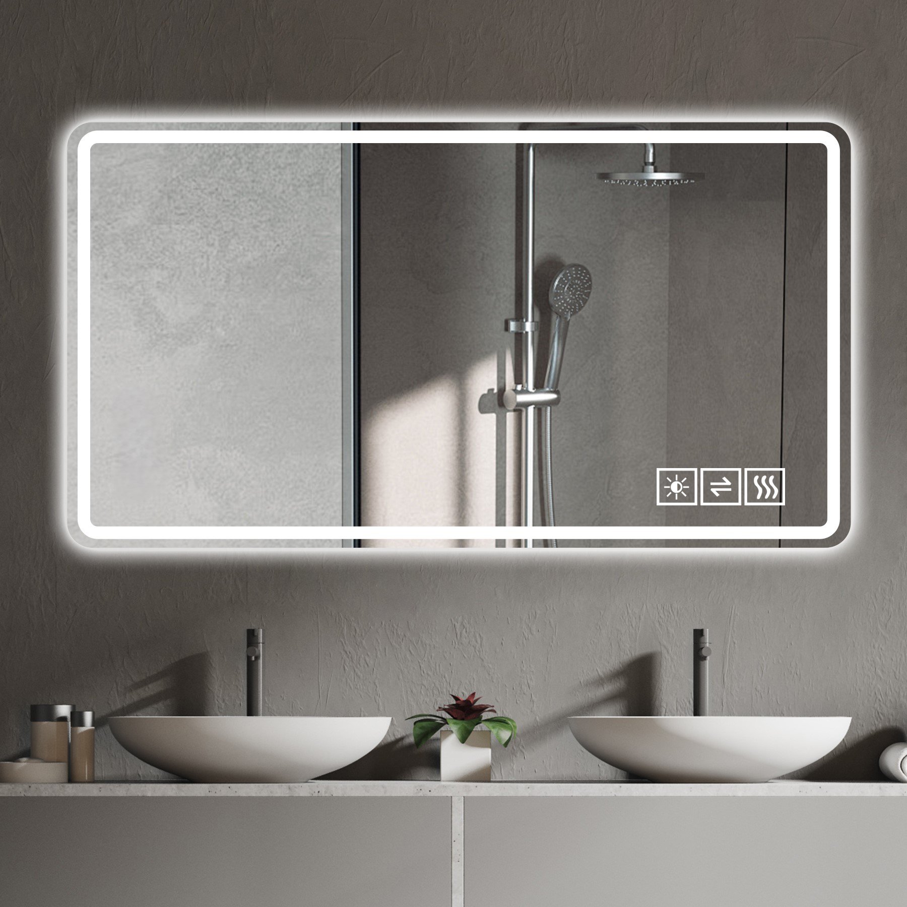 Bathroom Mirror With LED Lights, Anti-Fog Lighted Vanity Mirrors For Wall Mounted And 5 Level Dimmable, Horizontal / Vertical - Clear - Image 2