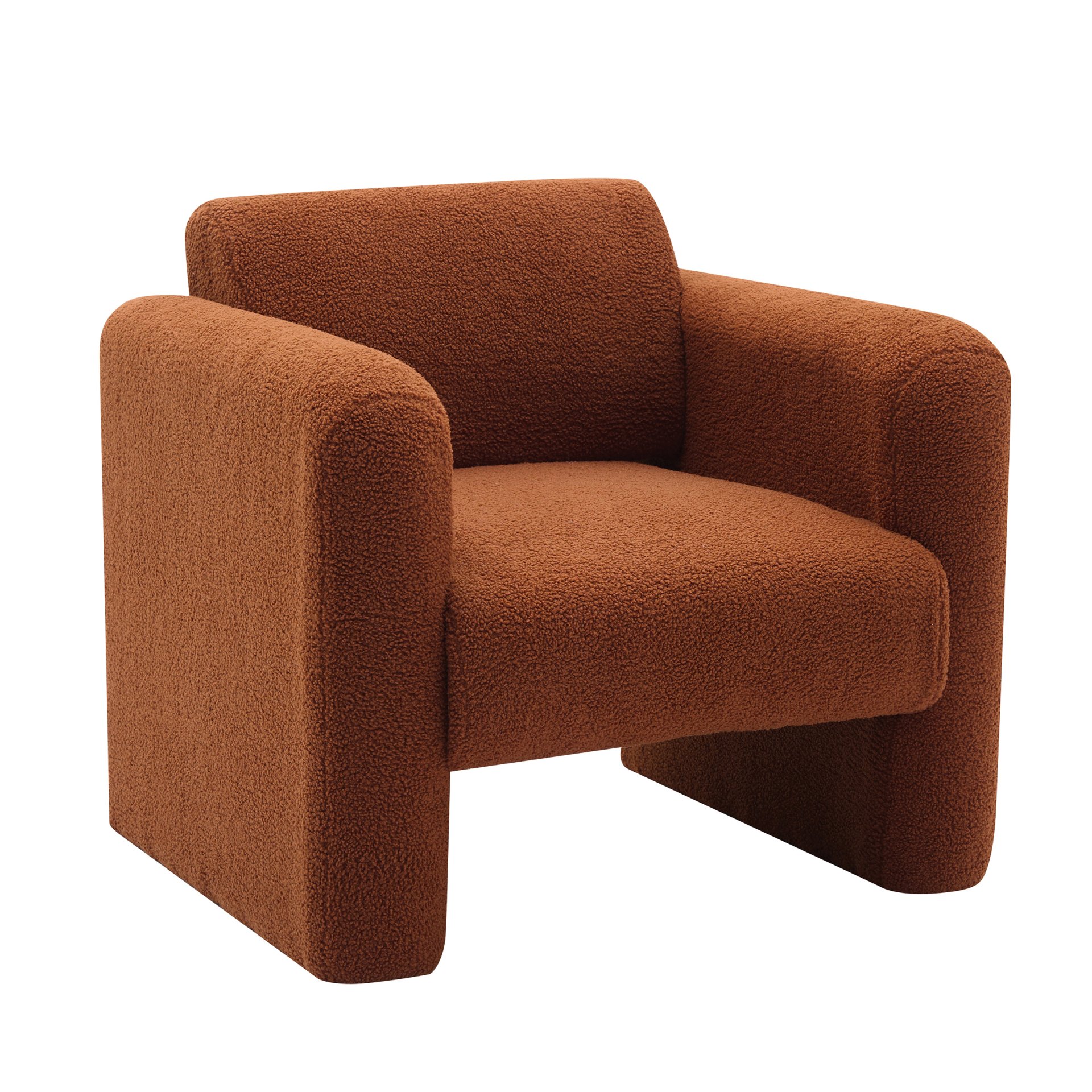 Modern Accent Chair Upholstered Comfy Reading Arm Chair Lambskin Sherpa Fabric - Burnt Orange - Image 10